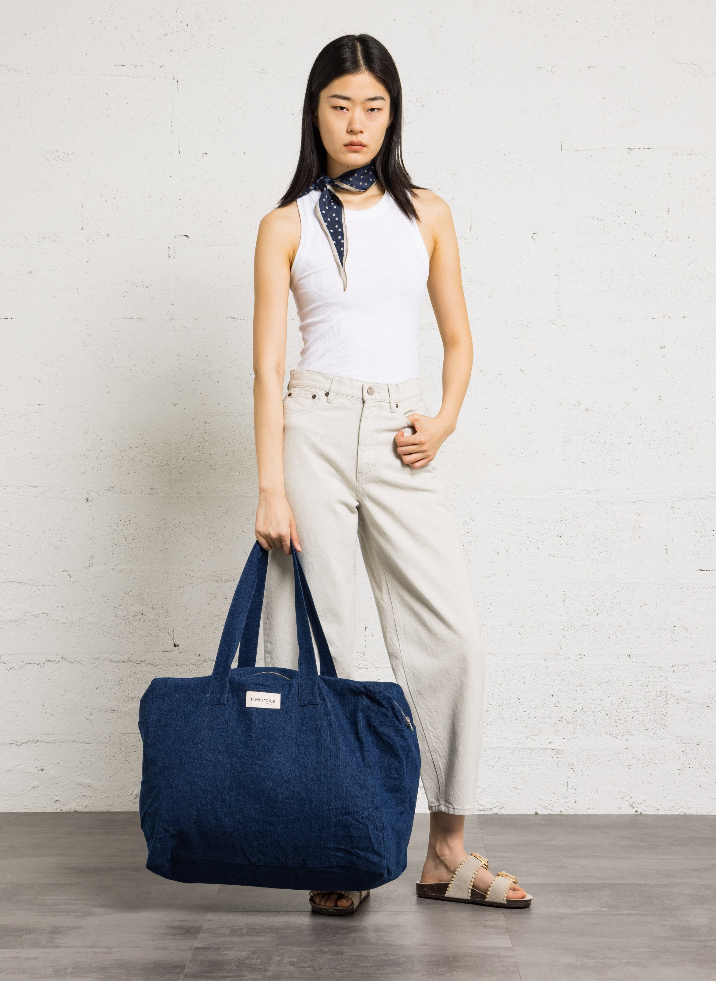 Sac de voyage en coton recyclé RIVEDROITE PARIS Bleu