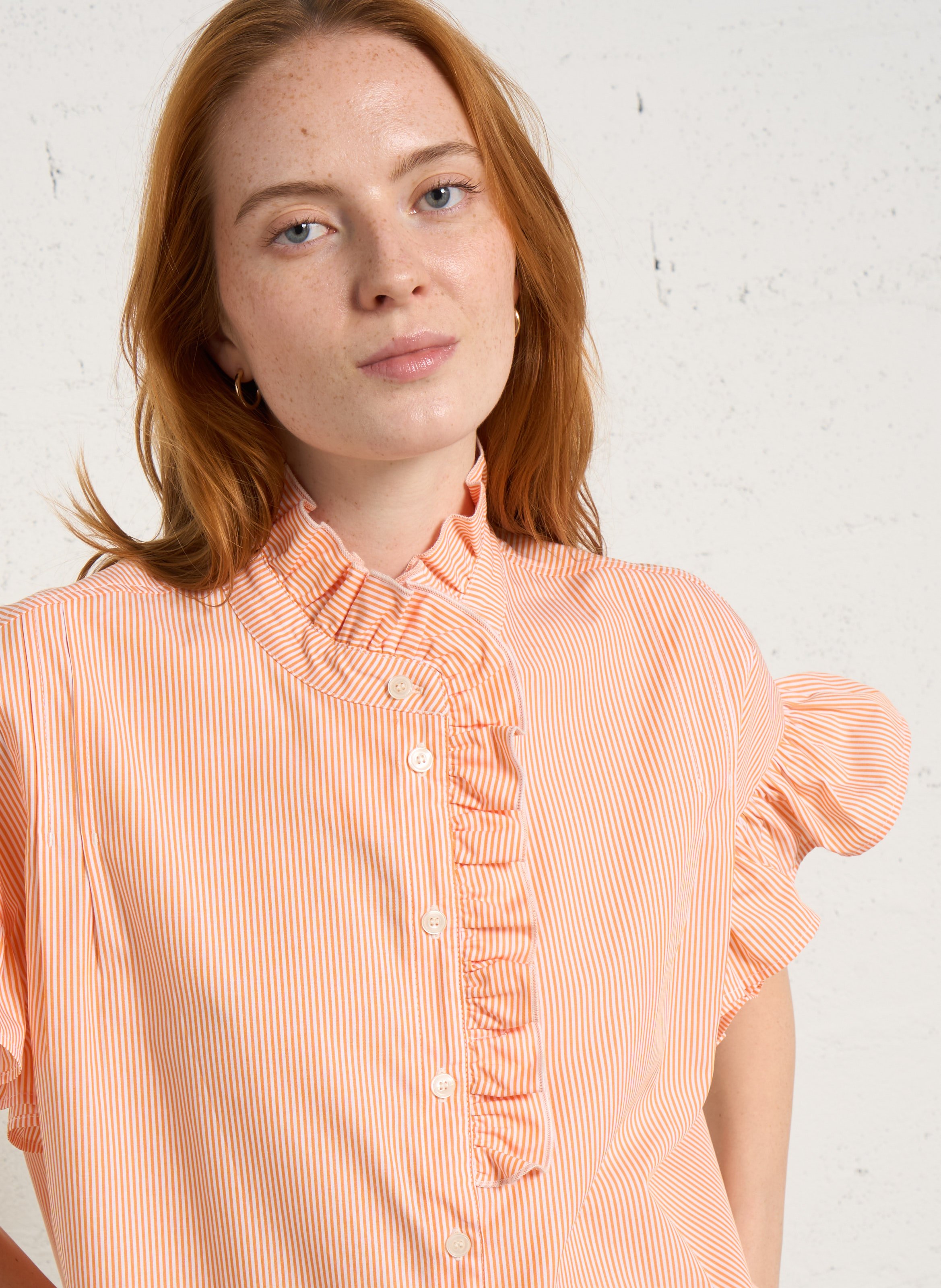 Oversized, gestreepte katoenen blouse SUZIE WINKLE Oranje