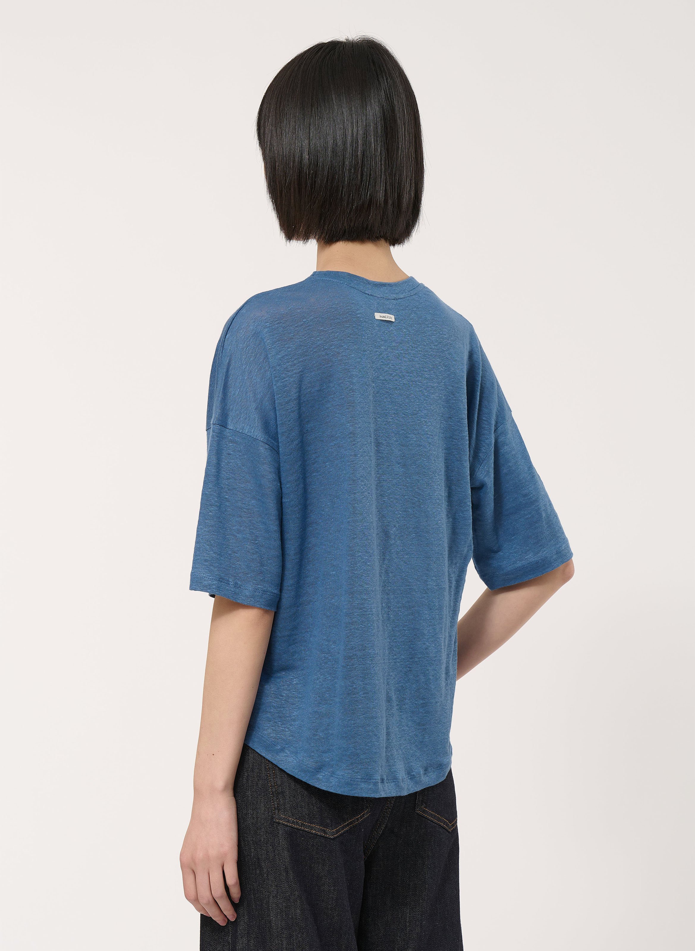 Fine linen V-neck sweater HUMILITY Blue
