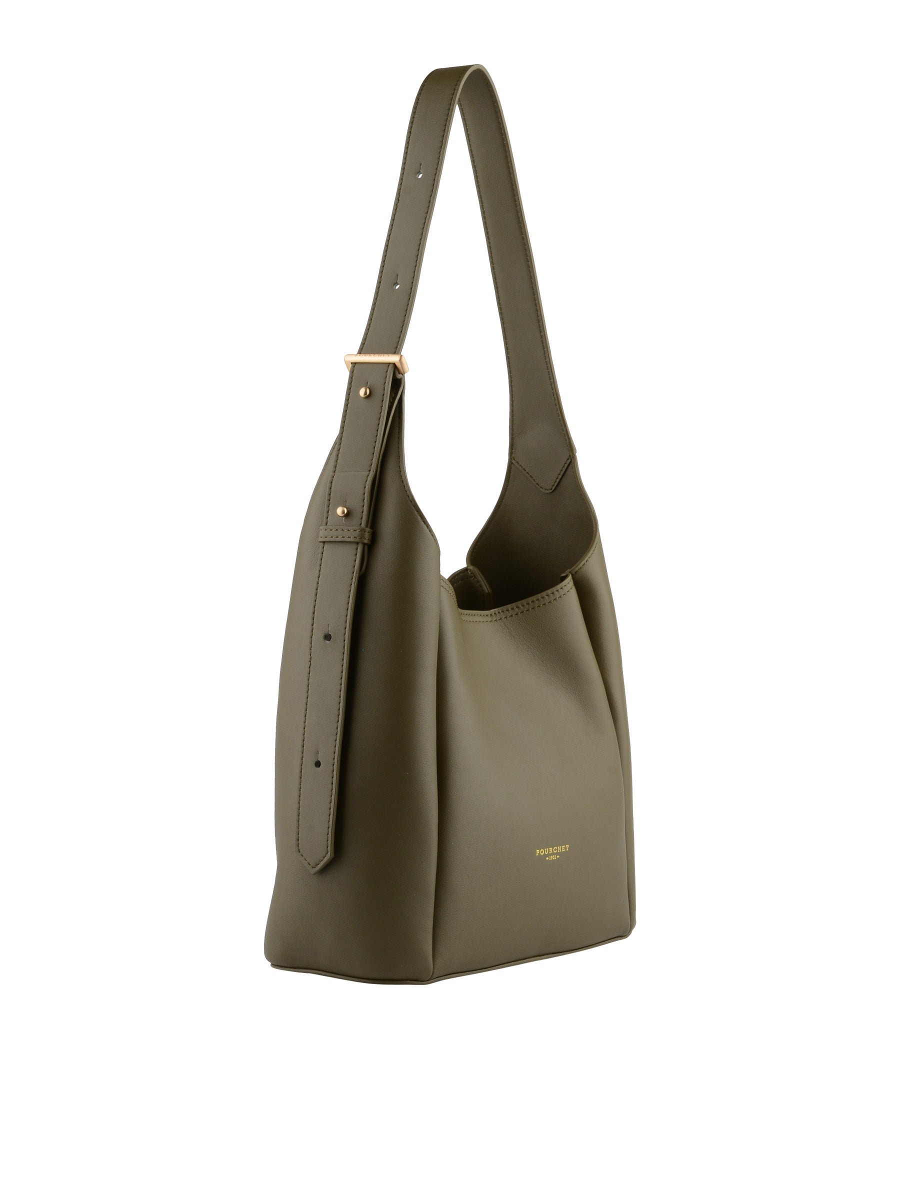 Sac porté épaule en cuir de vachette POURCHET Kaki