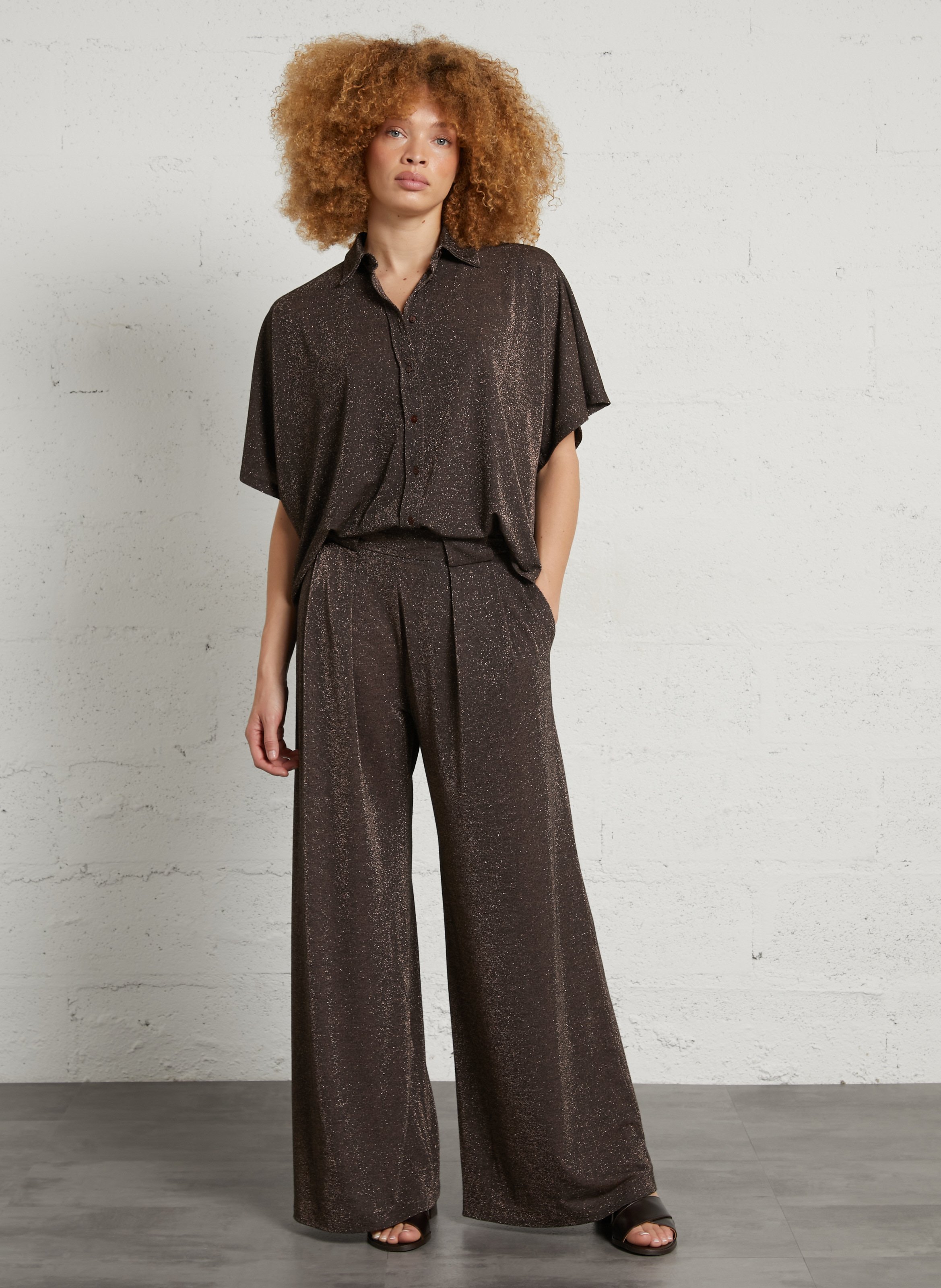 Pantalon large en maille  MOMONI Prune