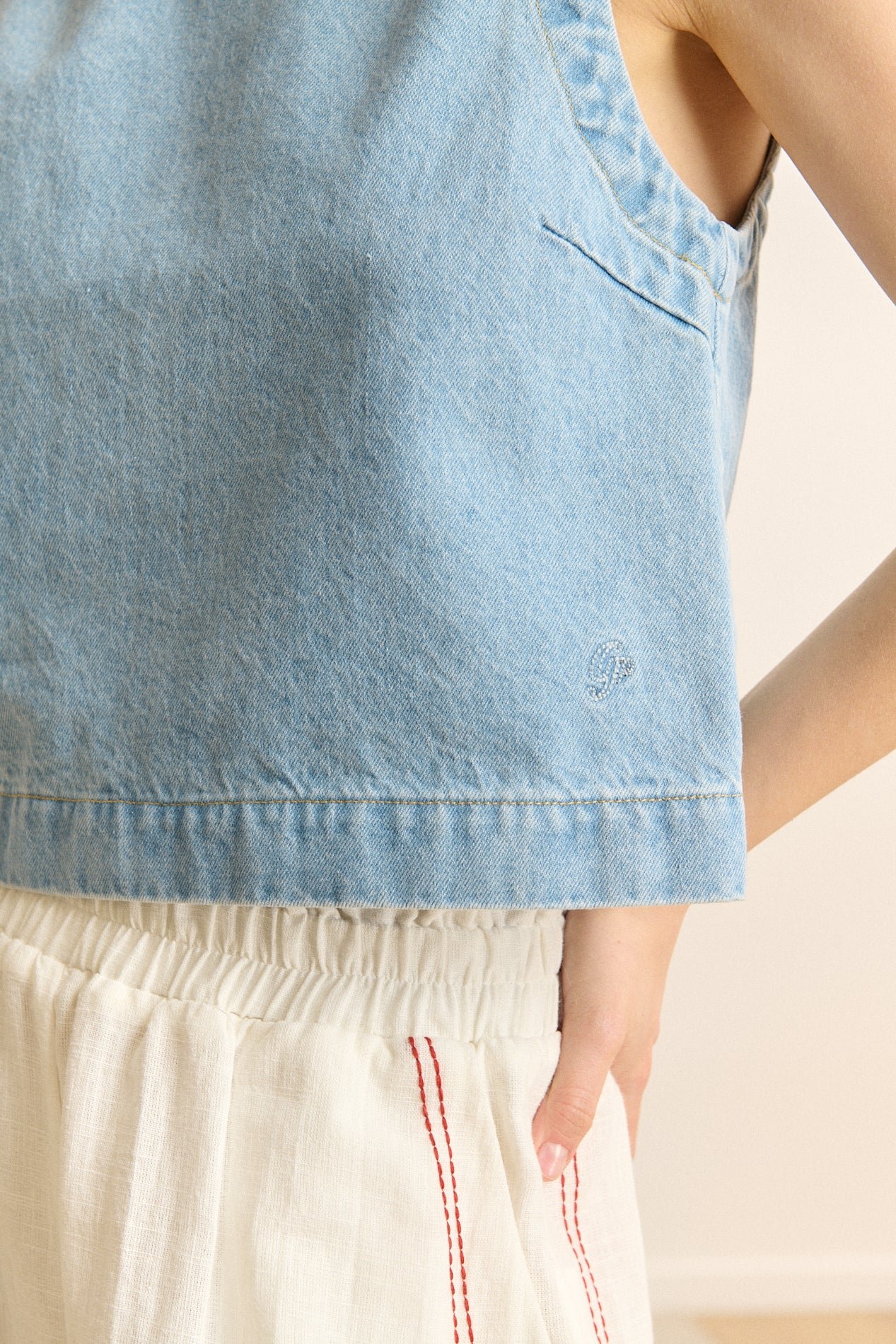 Wide elasticated trousers with embroidery GARANCE PARIS White