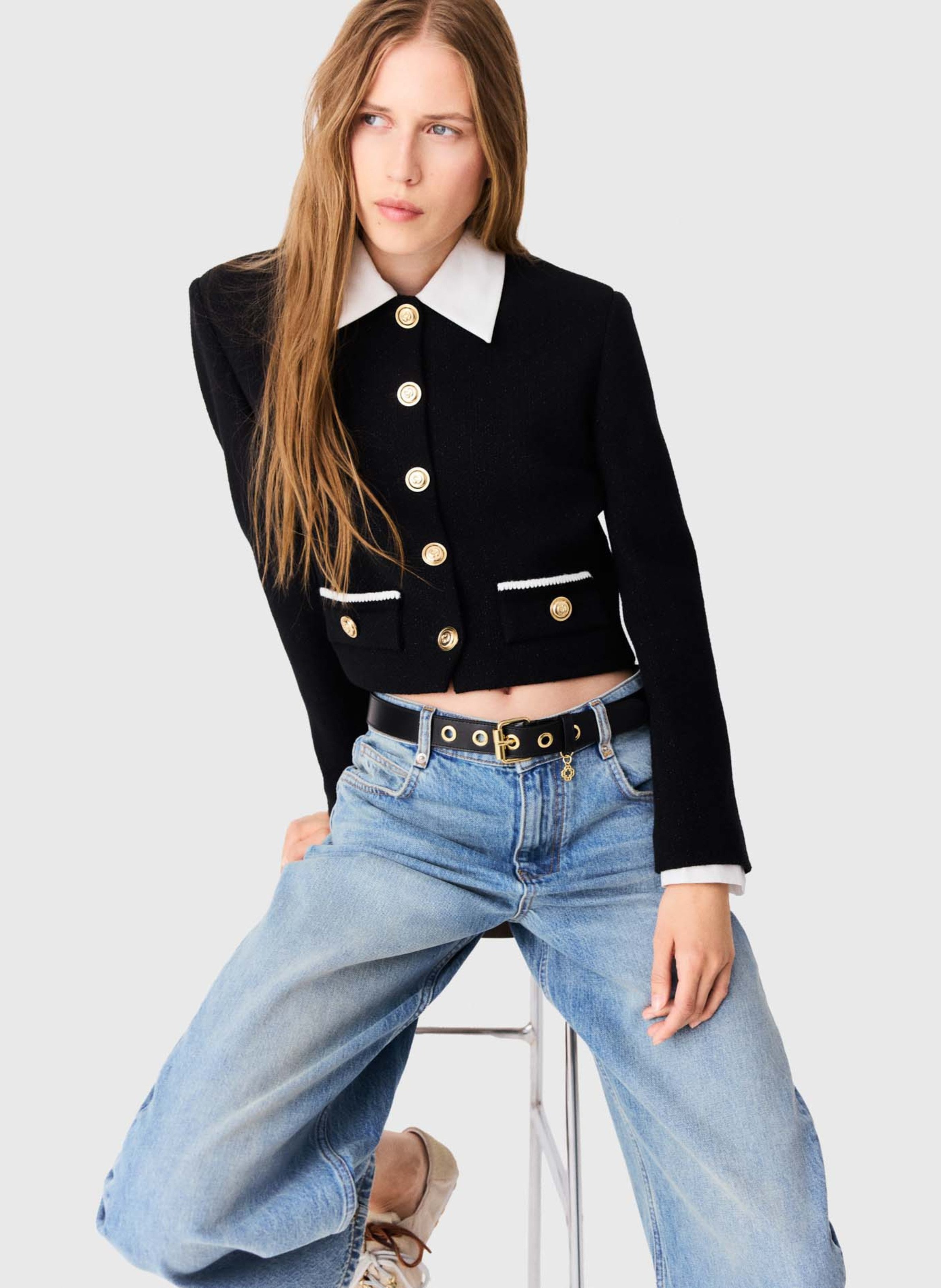 Fitted short jacket in blended cotton. MAJE Black