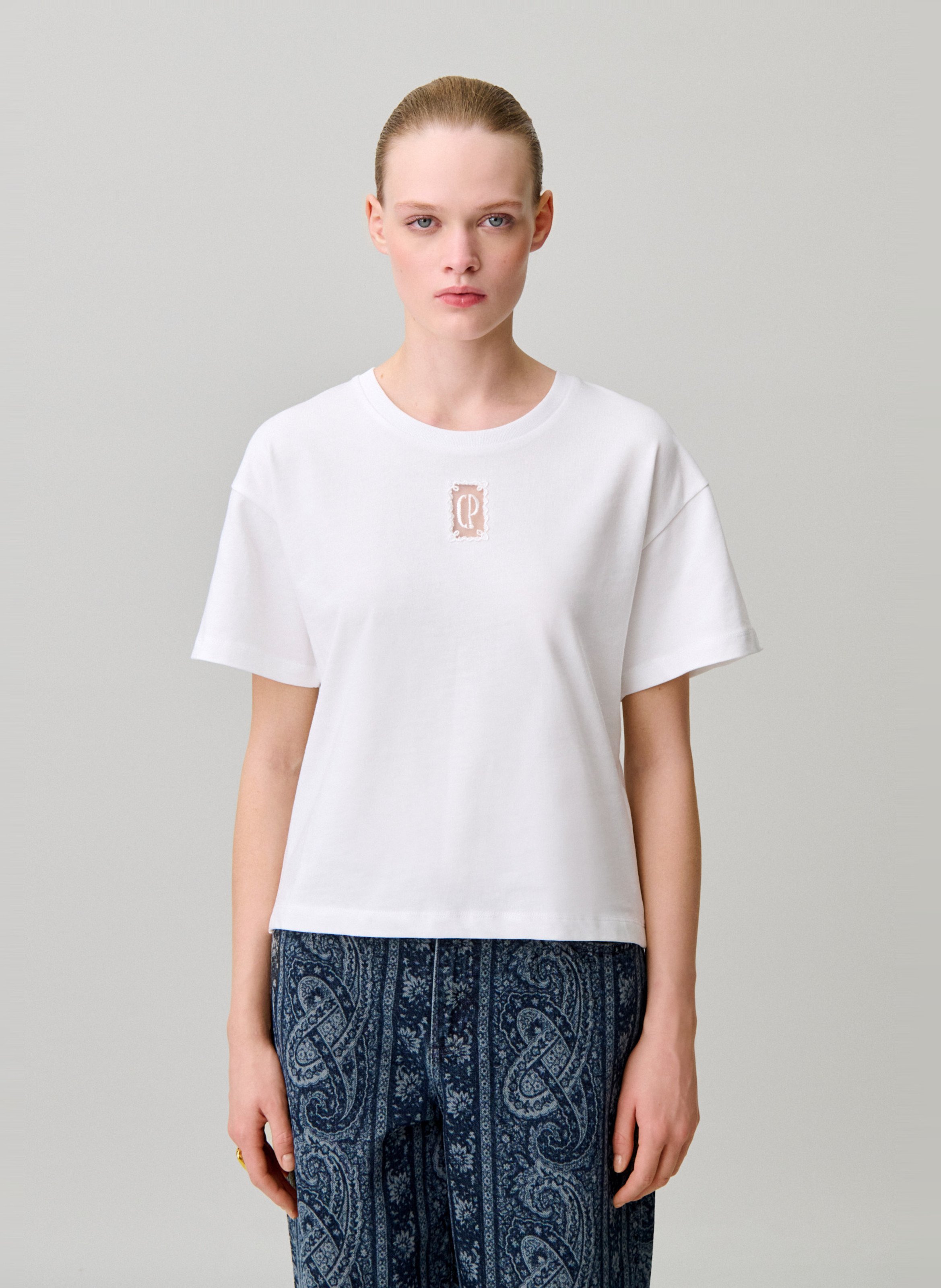 Tee-shirt col rond en coton CLAUDIE PIERLOT Beige