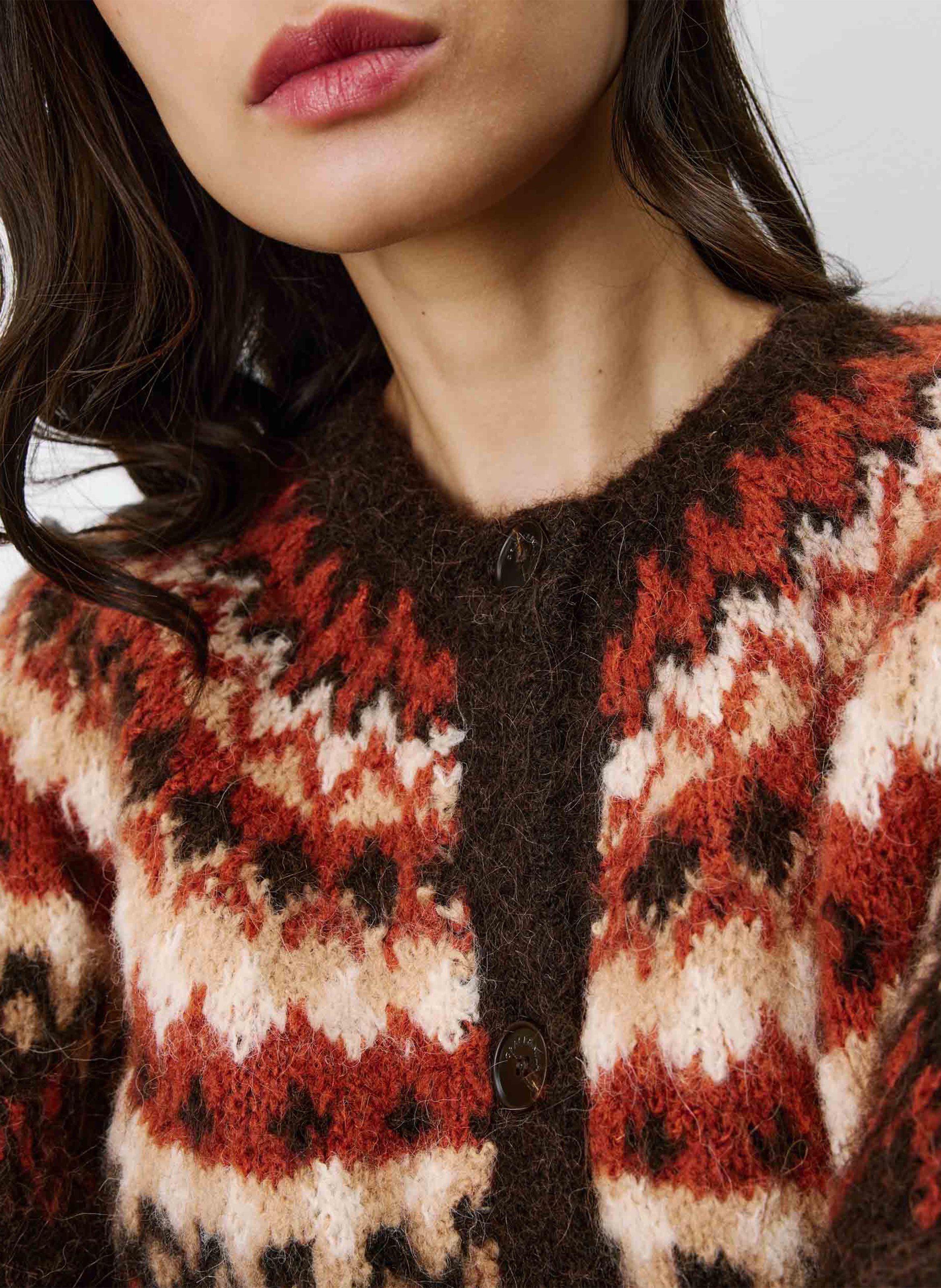 Cardigan droit à motif jacquard GRACE ET MILA Marron