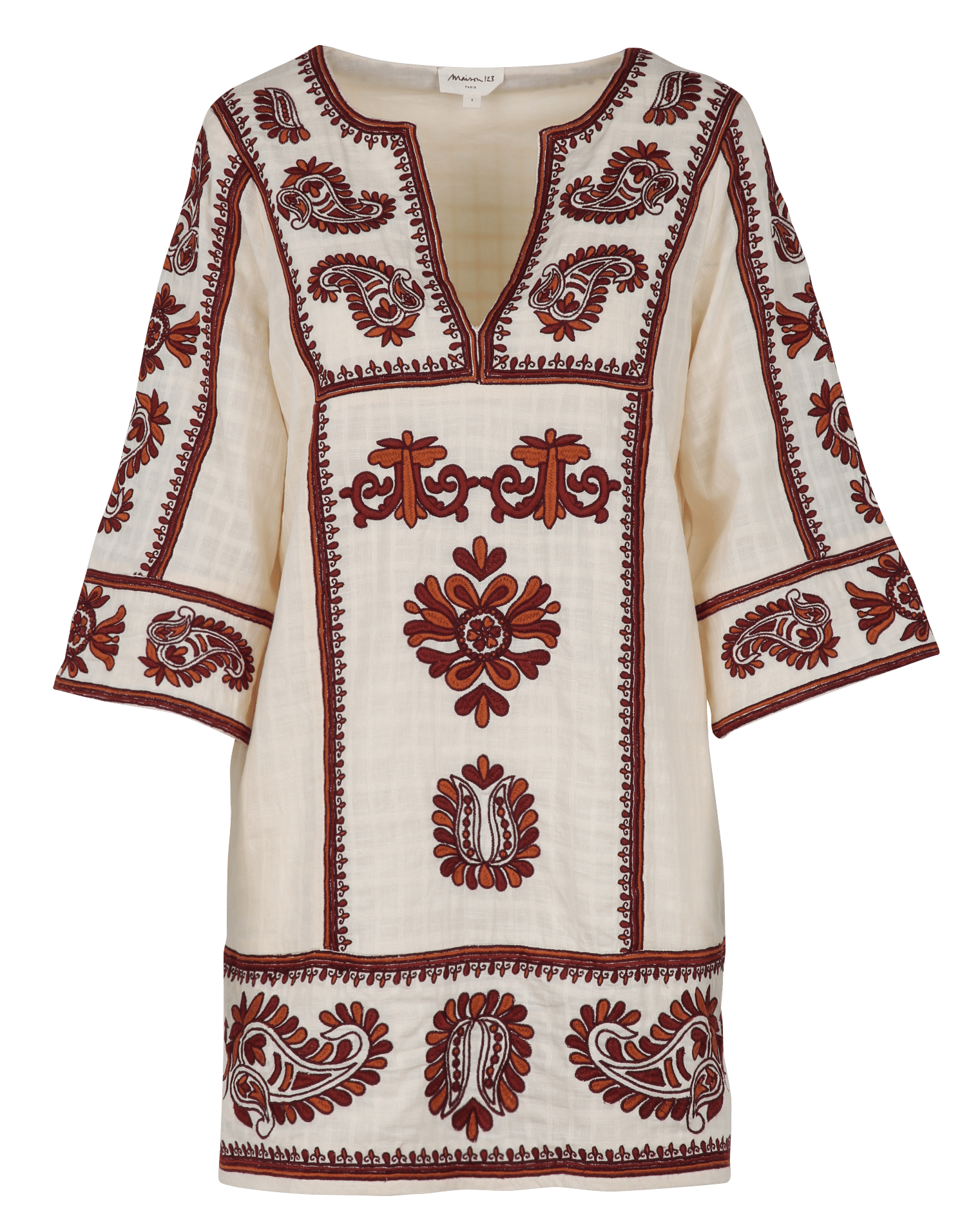 Short cotton dress with Tunisian collar and embroidery MAISON 123 Red