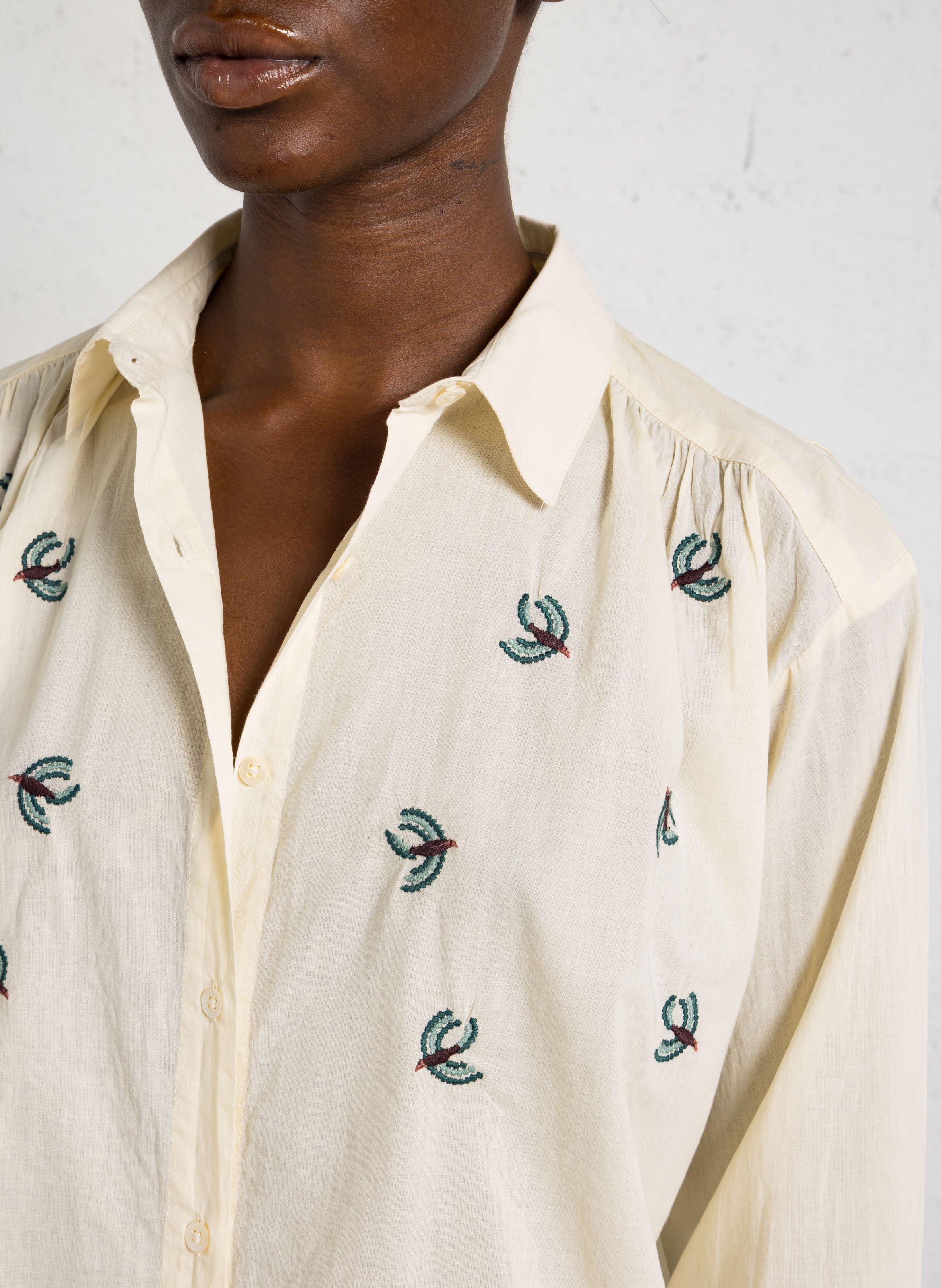 Shirt with cotton embroidery NICE THINGS Beige