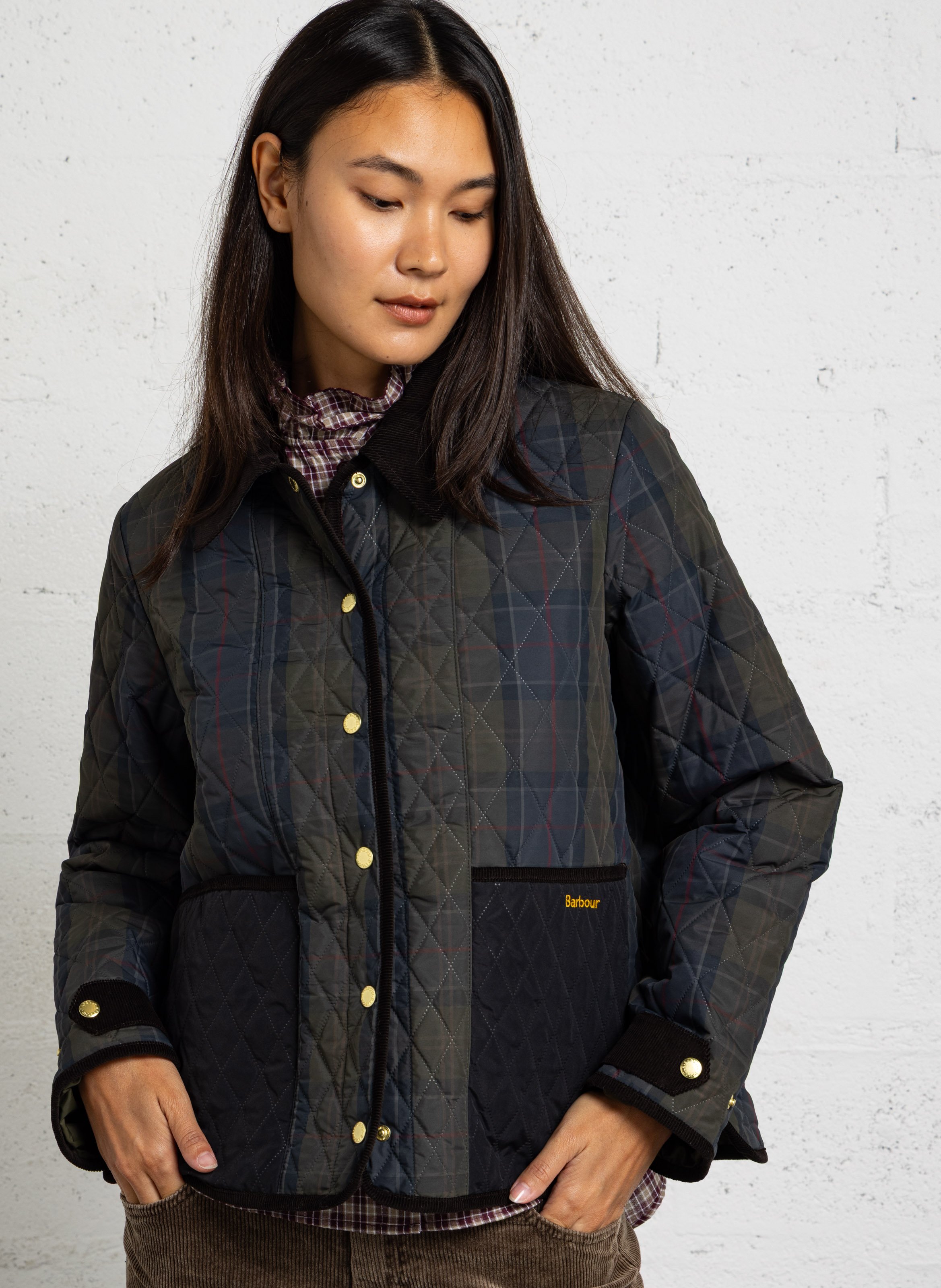 Oversized jacket with classic collar in velvet BARBOUR Green