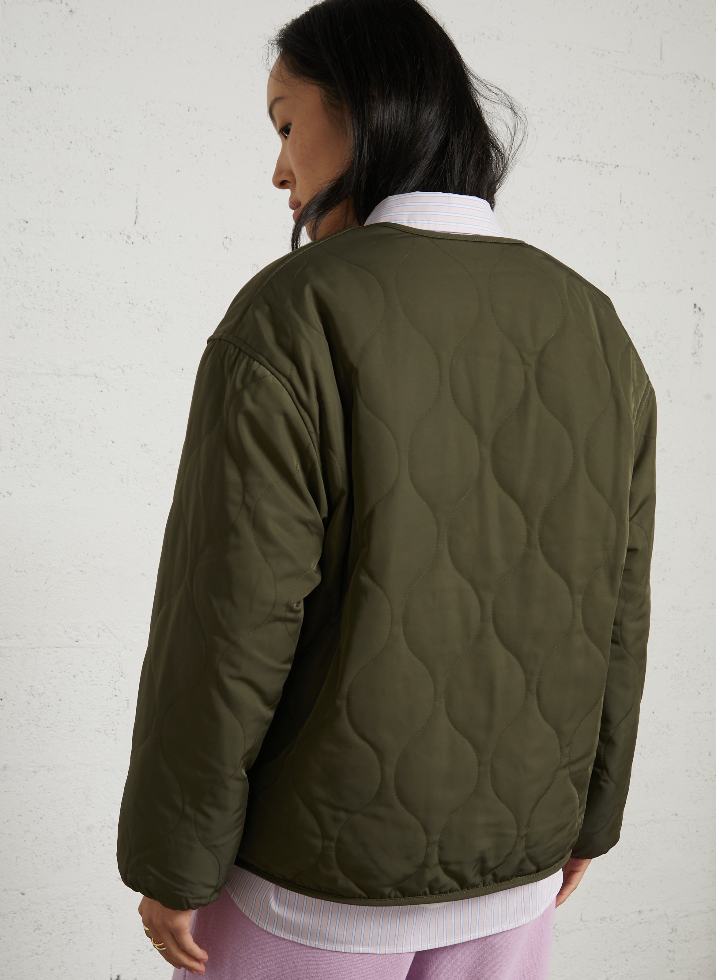 Quilted straight V-neck jacket BOMBERS ORIGINAL Khaki