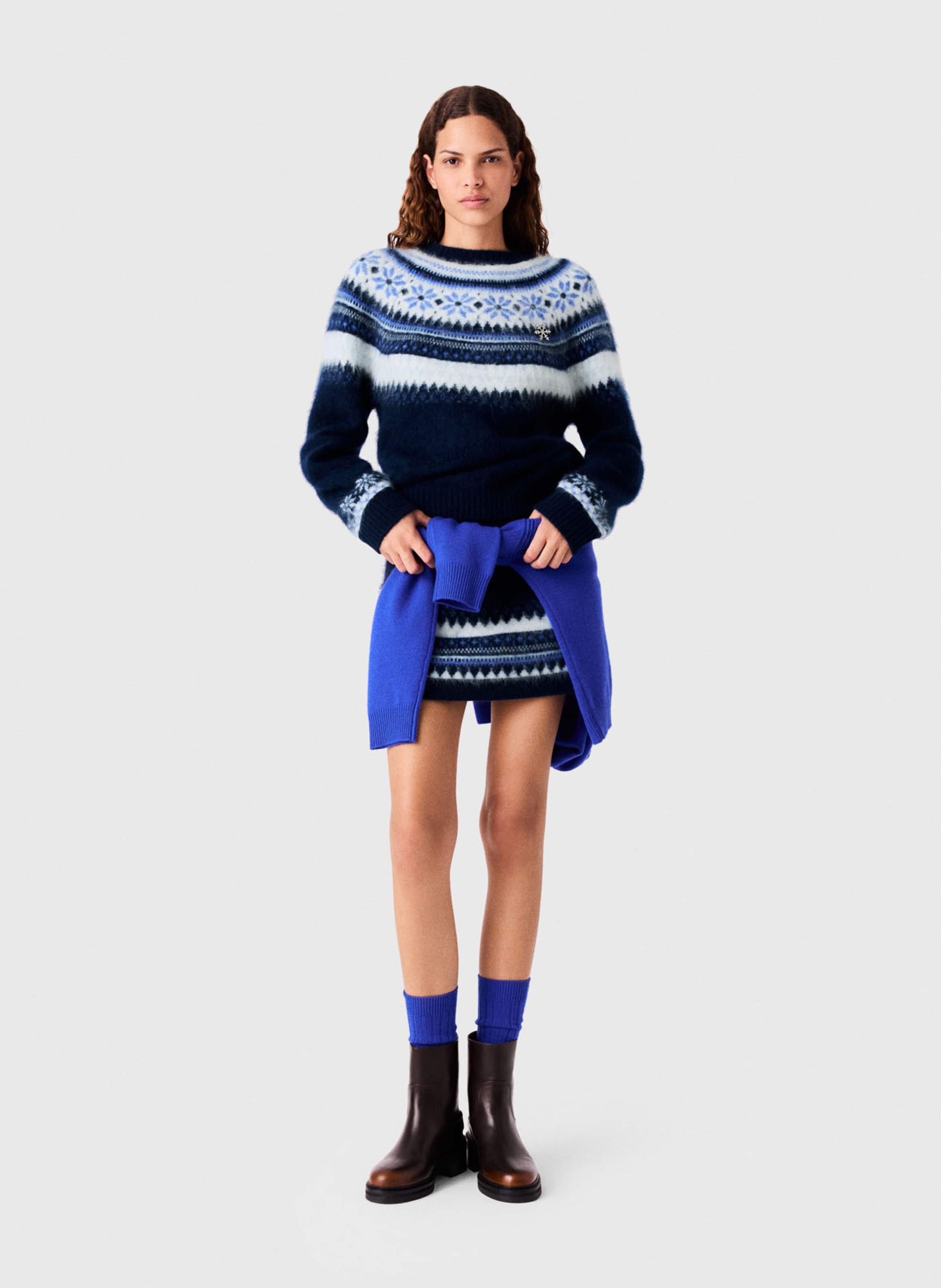 Straight printed wool sweater MAJE Blue