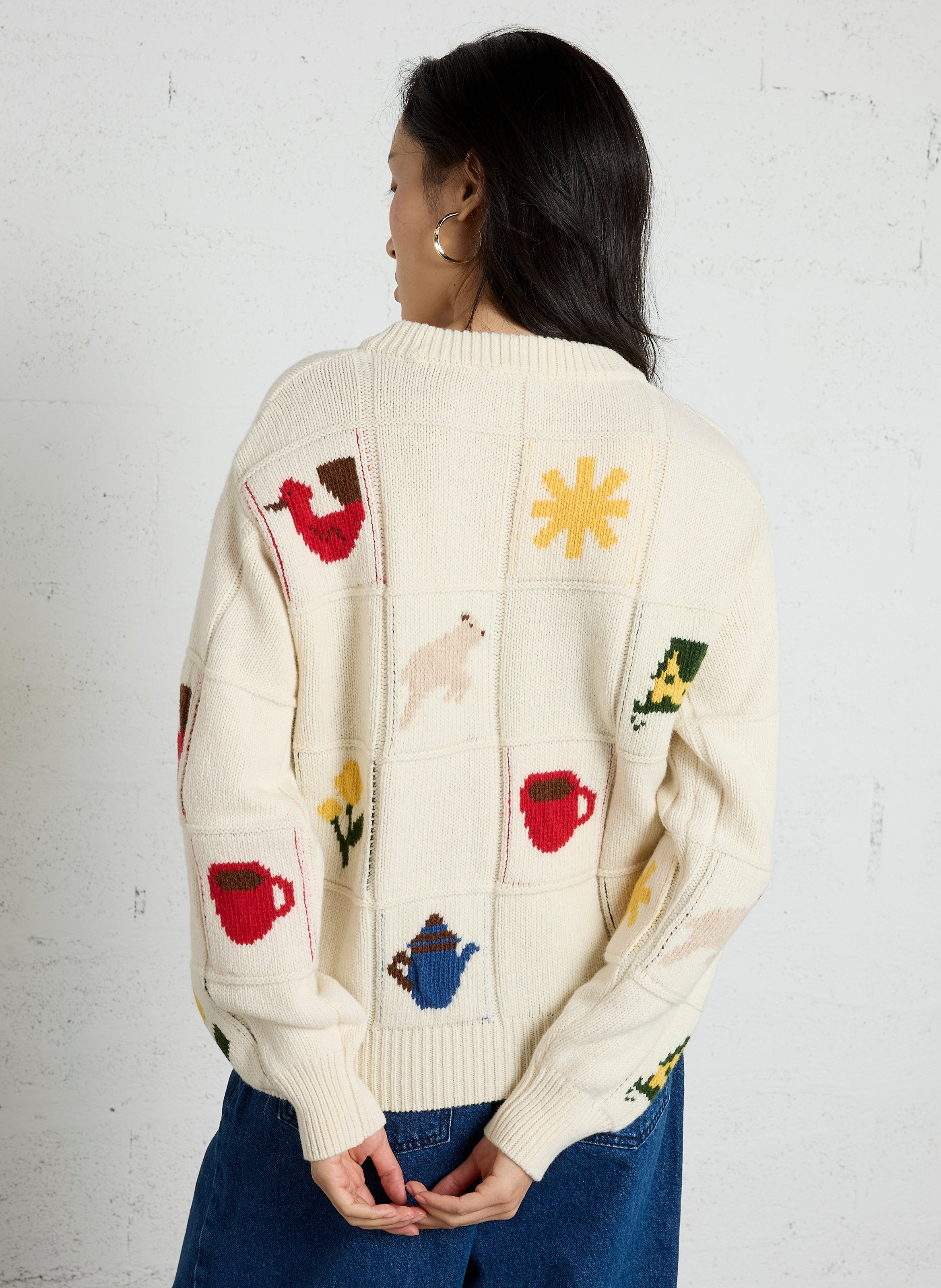 Pull col rond à motifs en laine THINKING MU Multicolore