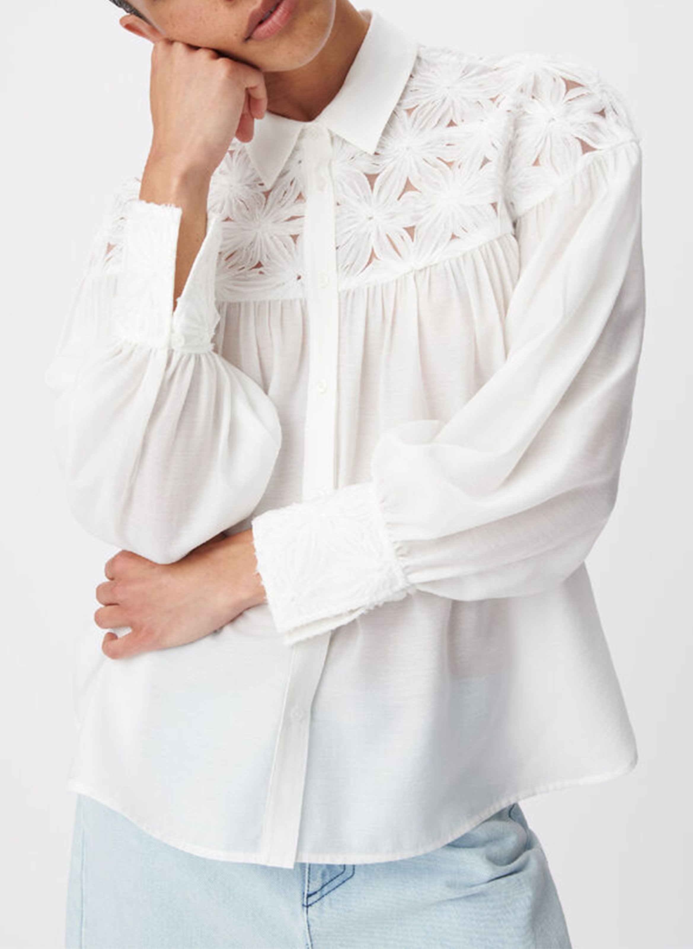 Chemise fluide avec détail fleurs IKKS Blanc
