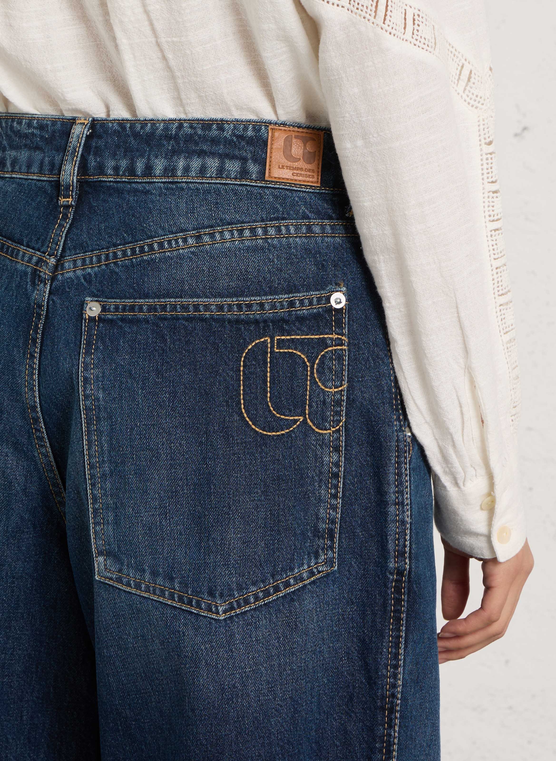 Cropped jeans met wijde pijpen van katoen LE TEMPS DES CERISES Blauw