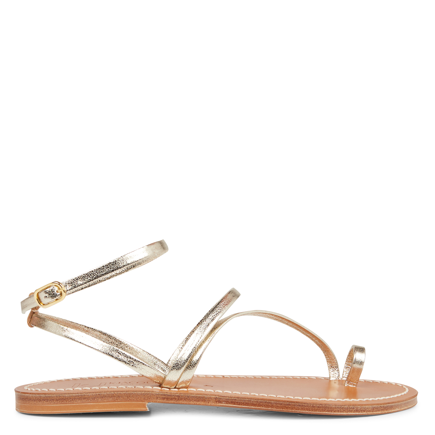 Platte, glanzende leren sandalen K JACQUES Goudkleurig