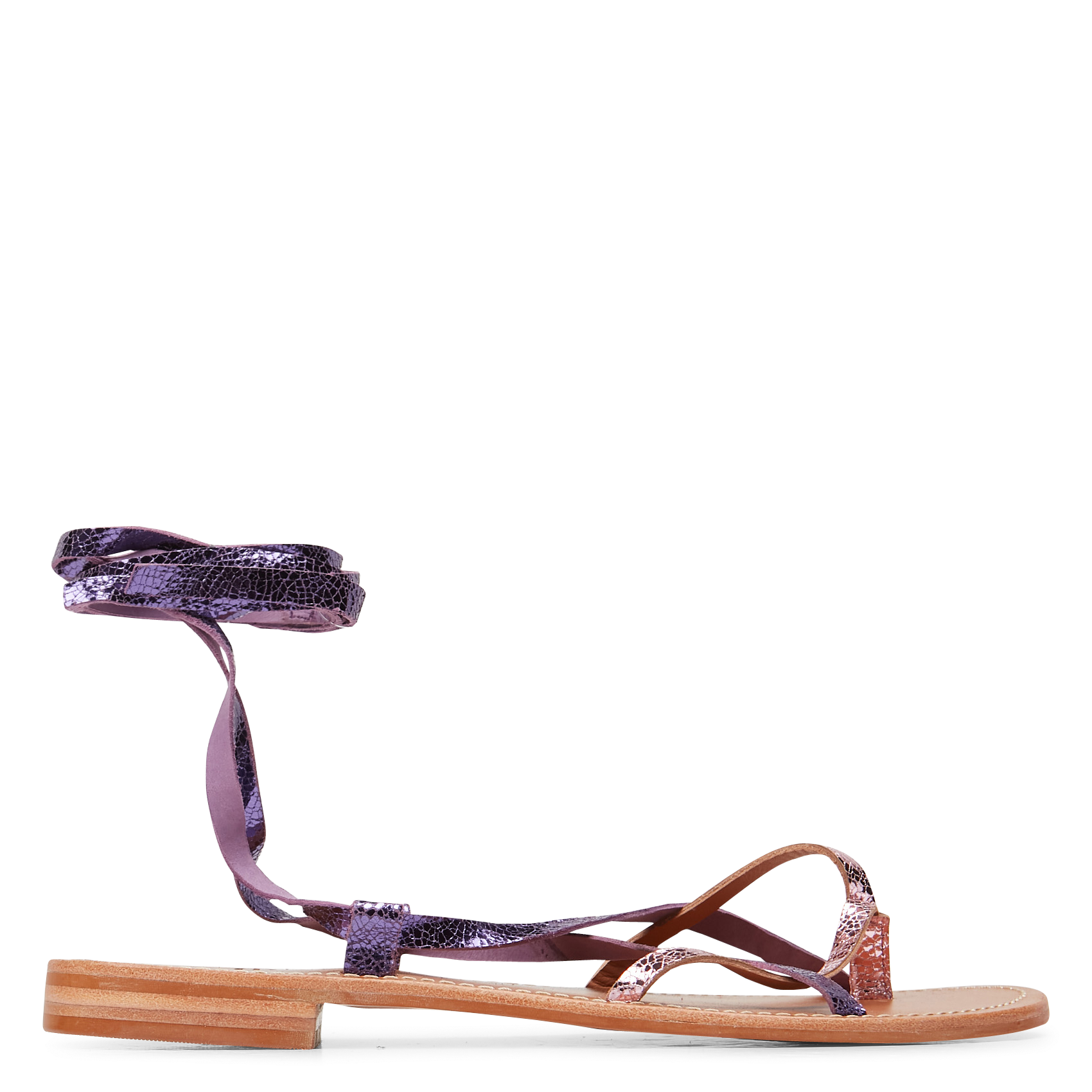 Platte, leren sandalen met open teen COULEUR POURPRE Violet