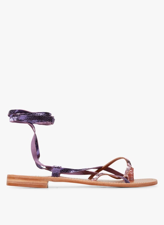 Flat leather open-Toe sandals Purple Couleur pourpre Women