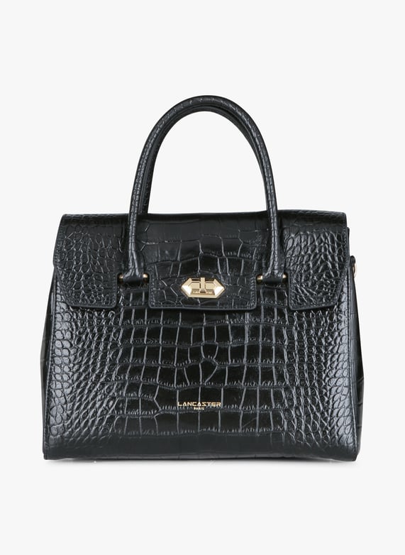 Croco embossed leather tote bag Black Lancaster paris Women