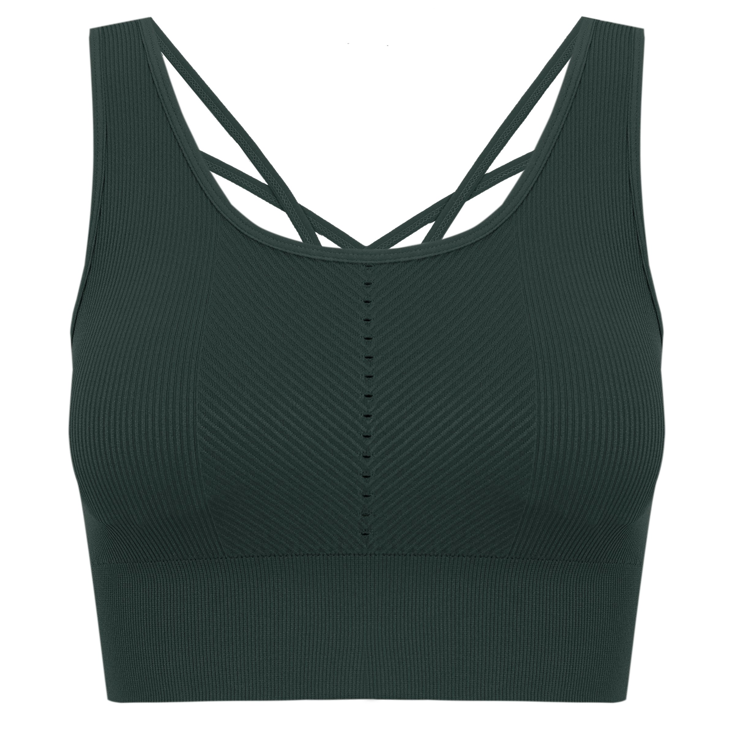 Seamless sports bra with removable padding by Naisha BORN LIVING YOGA Green