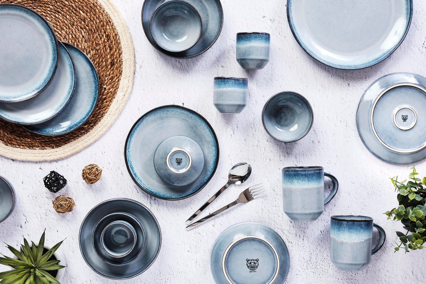 Stoneware deep plate - 6 pieces BJORN Blue