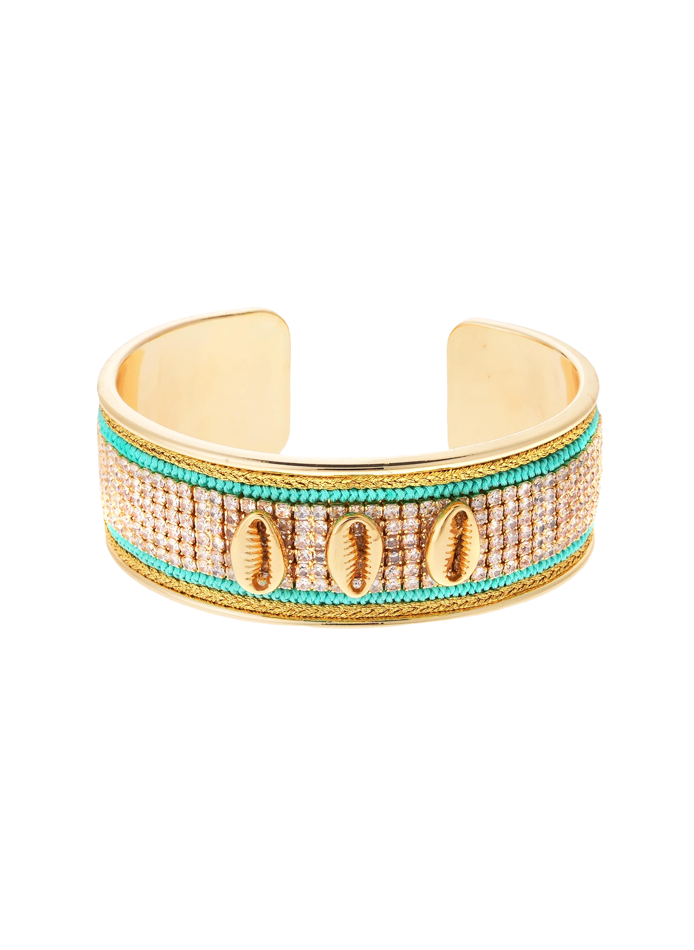 Adjustable bangle bracelet with seashells and rhinestones HIPANEMA Blue