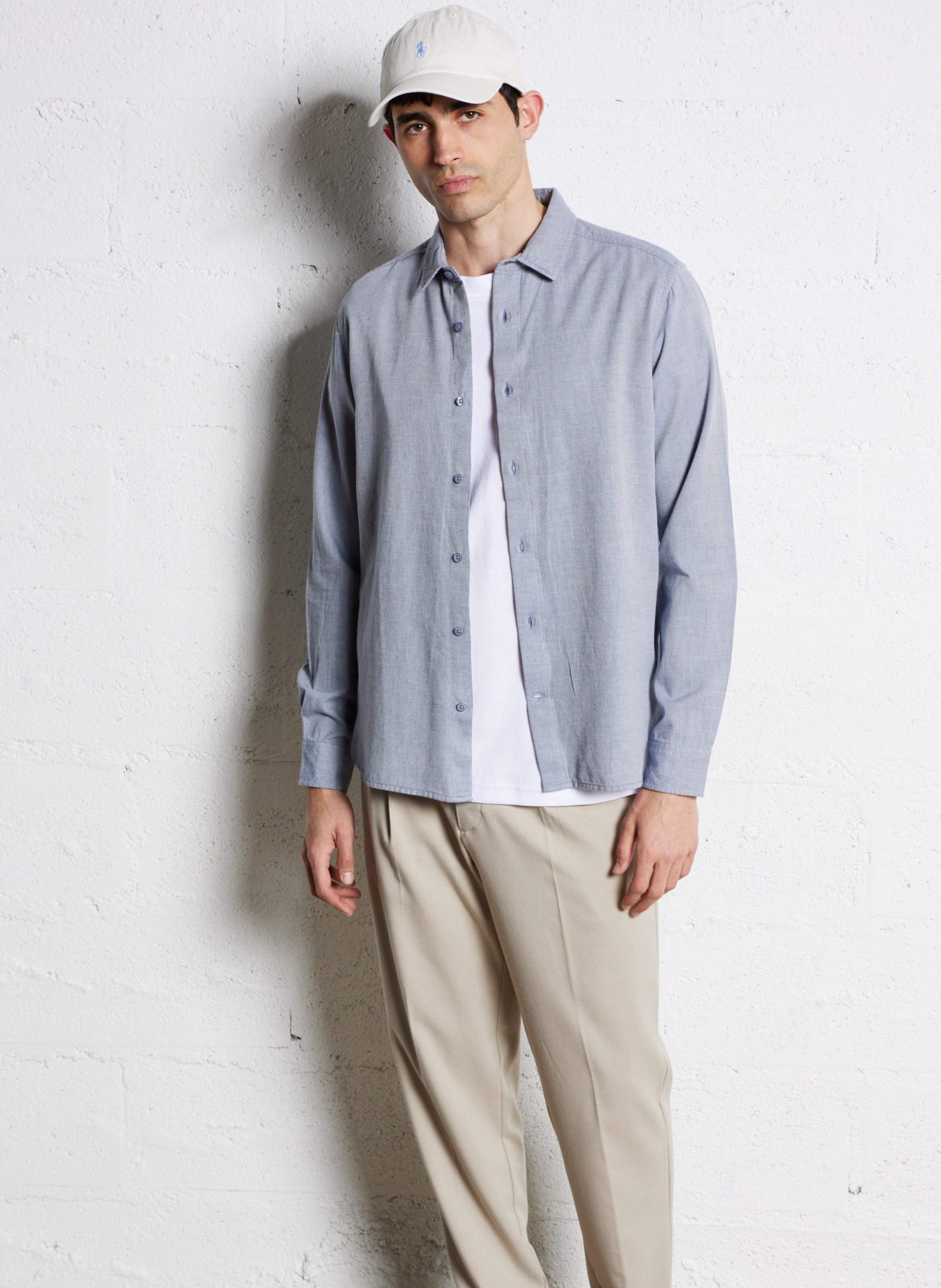 Chemise droite col classique en coton bio KNOWLEDGE COTTON APPAREL Bleu