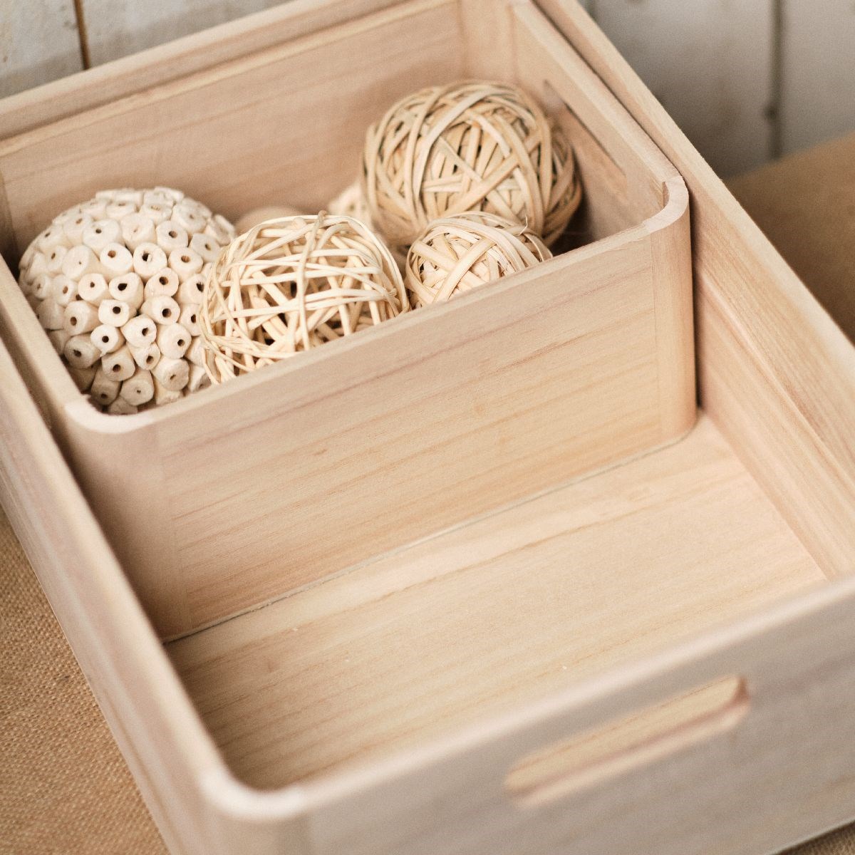 Set of 3 wooden crates FACTORY Beige