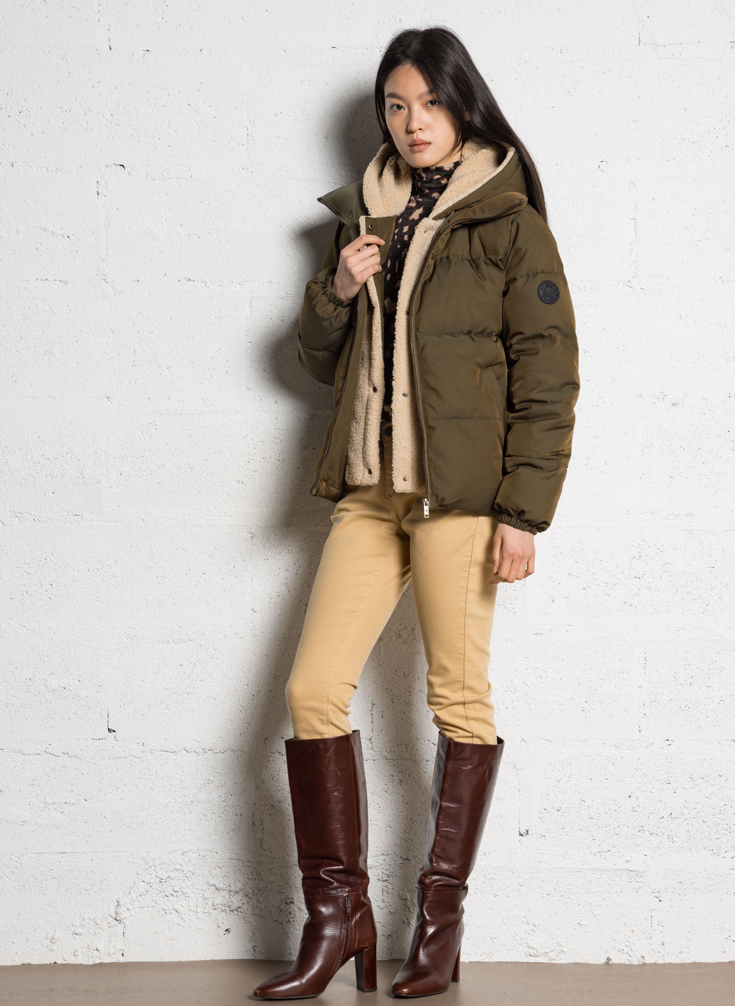 Recht donsjack met capuchon ONE STEP Kaki