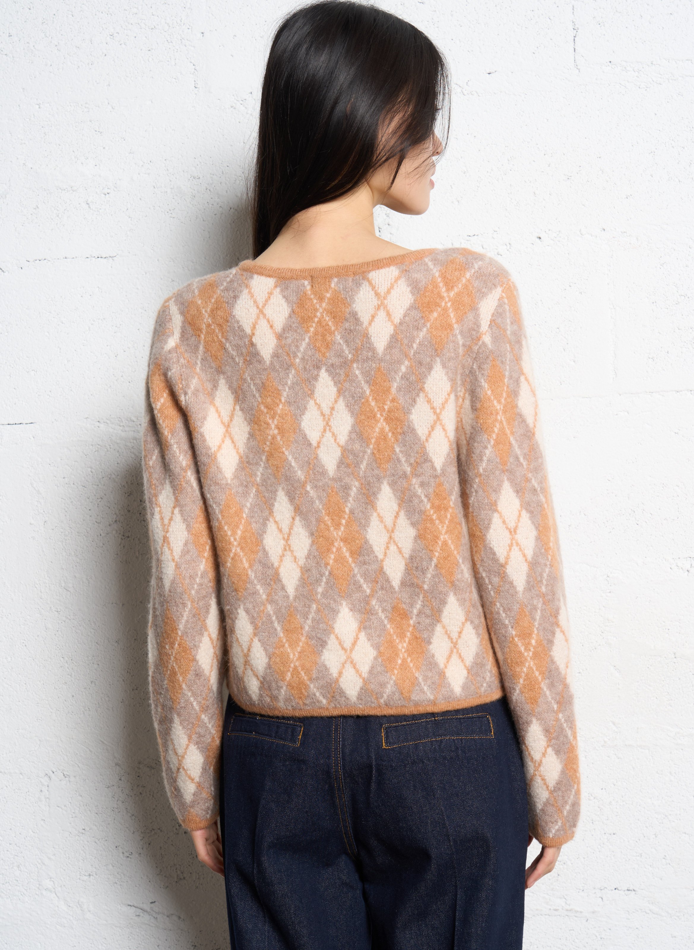 Gilet court col rond en jacquard SUNCOO Beige