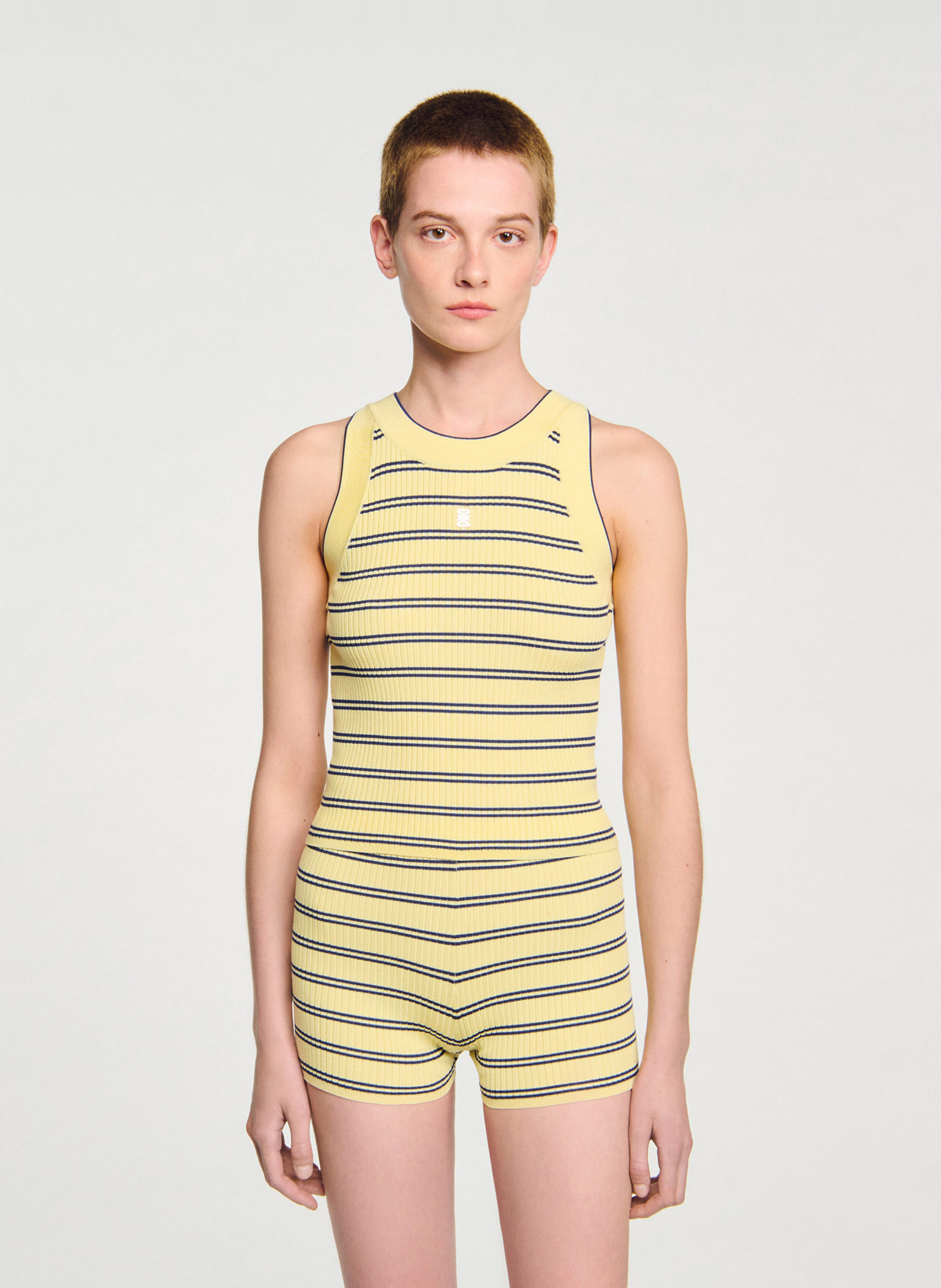 Pull col rond rayé SANDRO Jaune