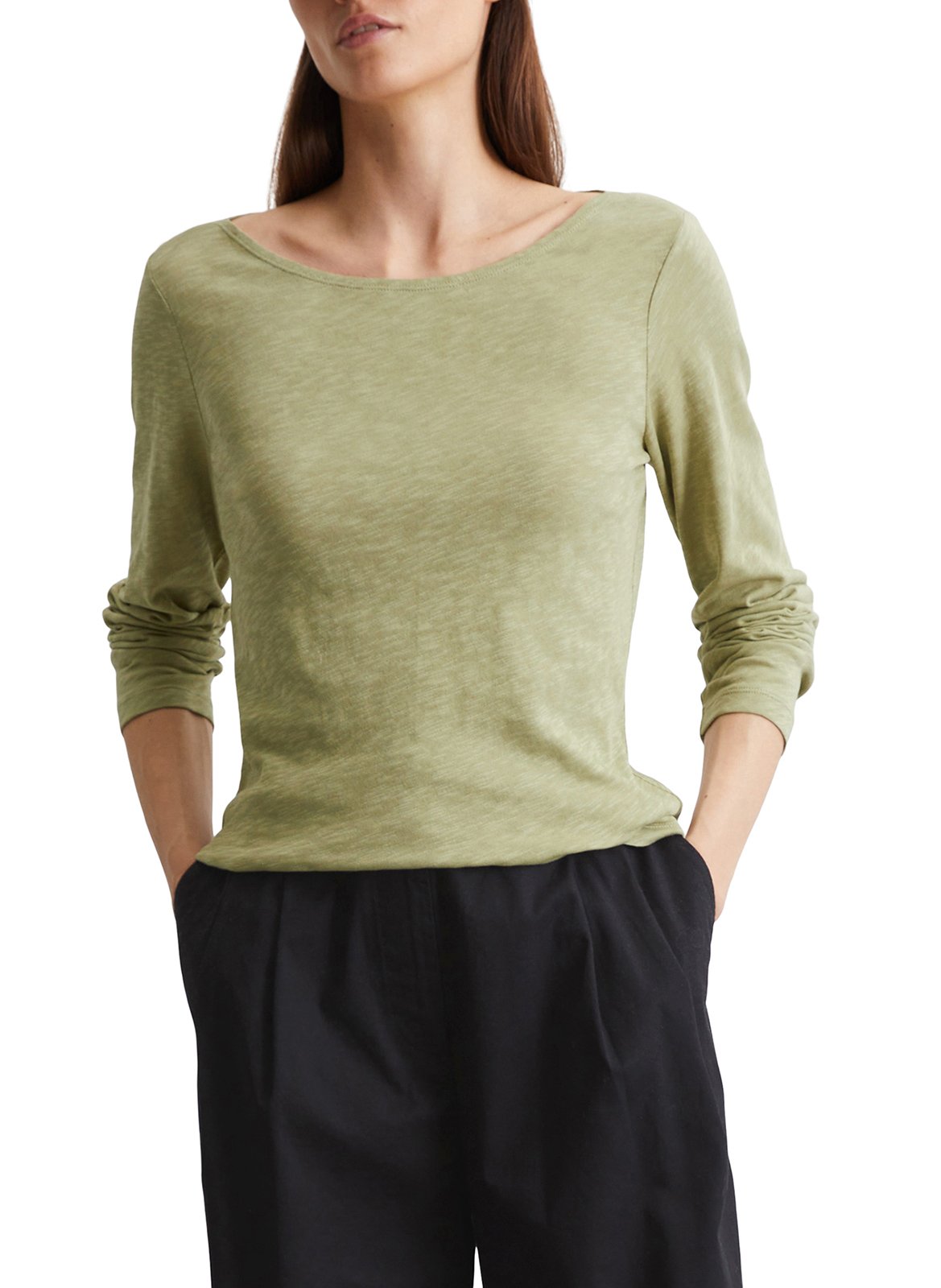 Camiseta de algodón con cuello barco MARC O'POLO Verde