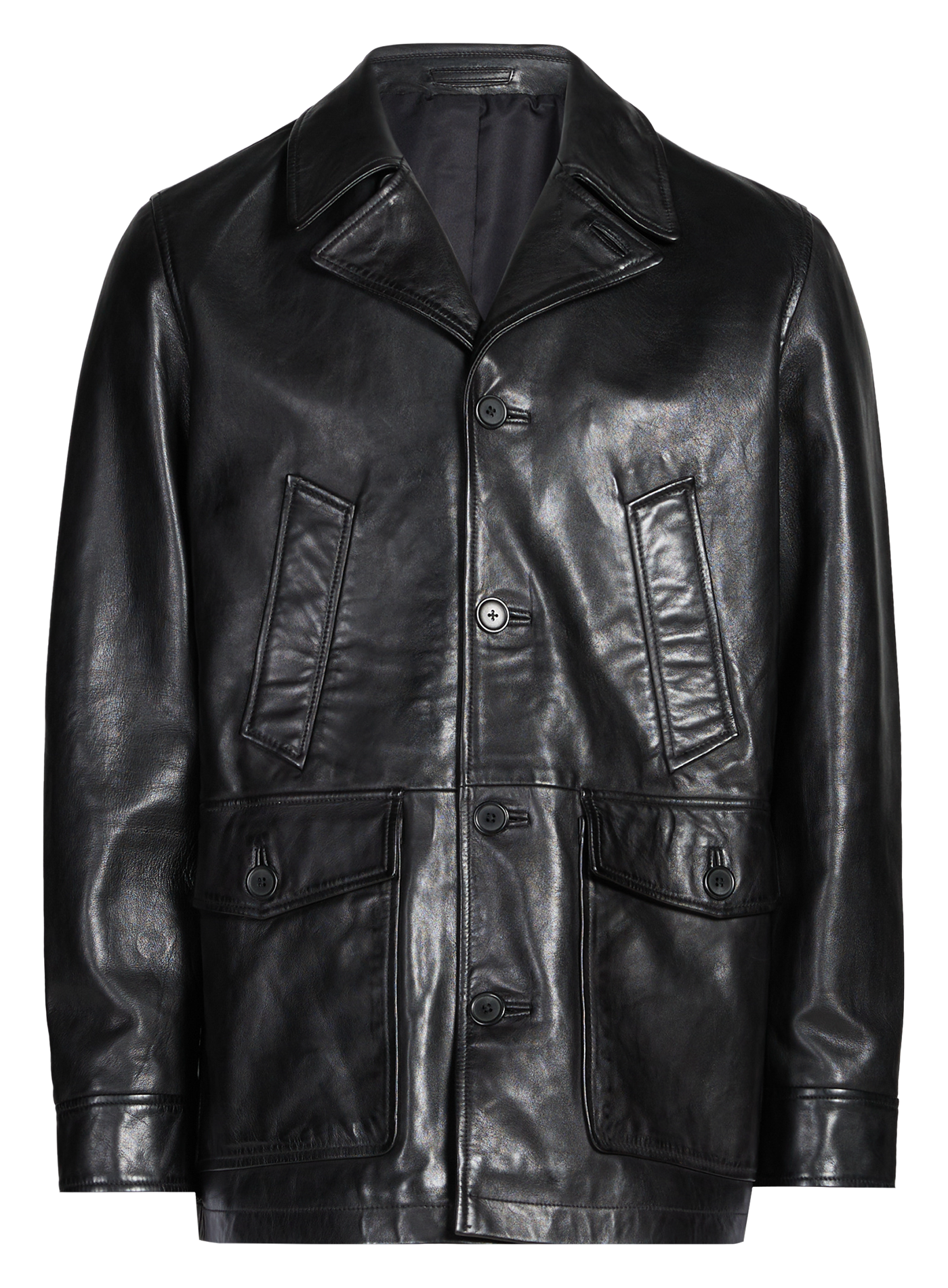 Straight-cut leather jacket with tailored collar SAISON 1865 Black