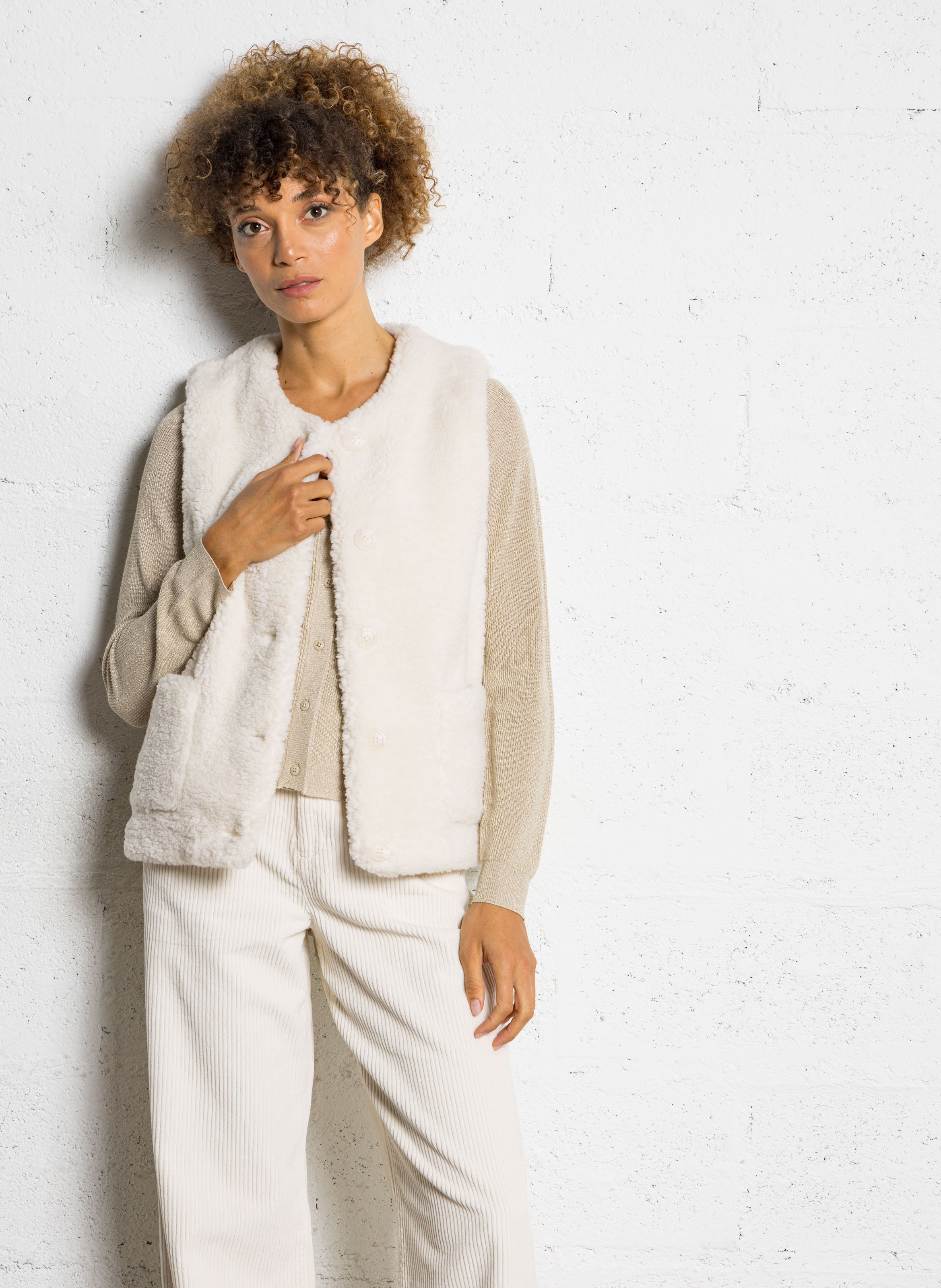 Jacke mit Rundhalsausschnitt und Pelzeffekt SUD EXPRESS Weiss