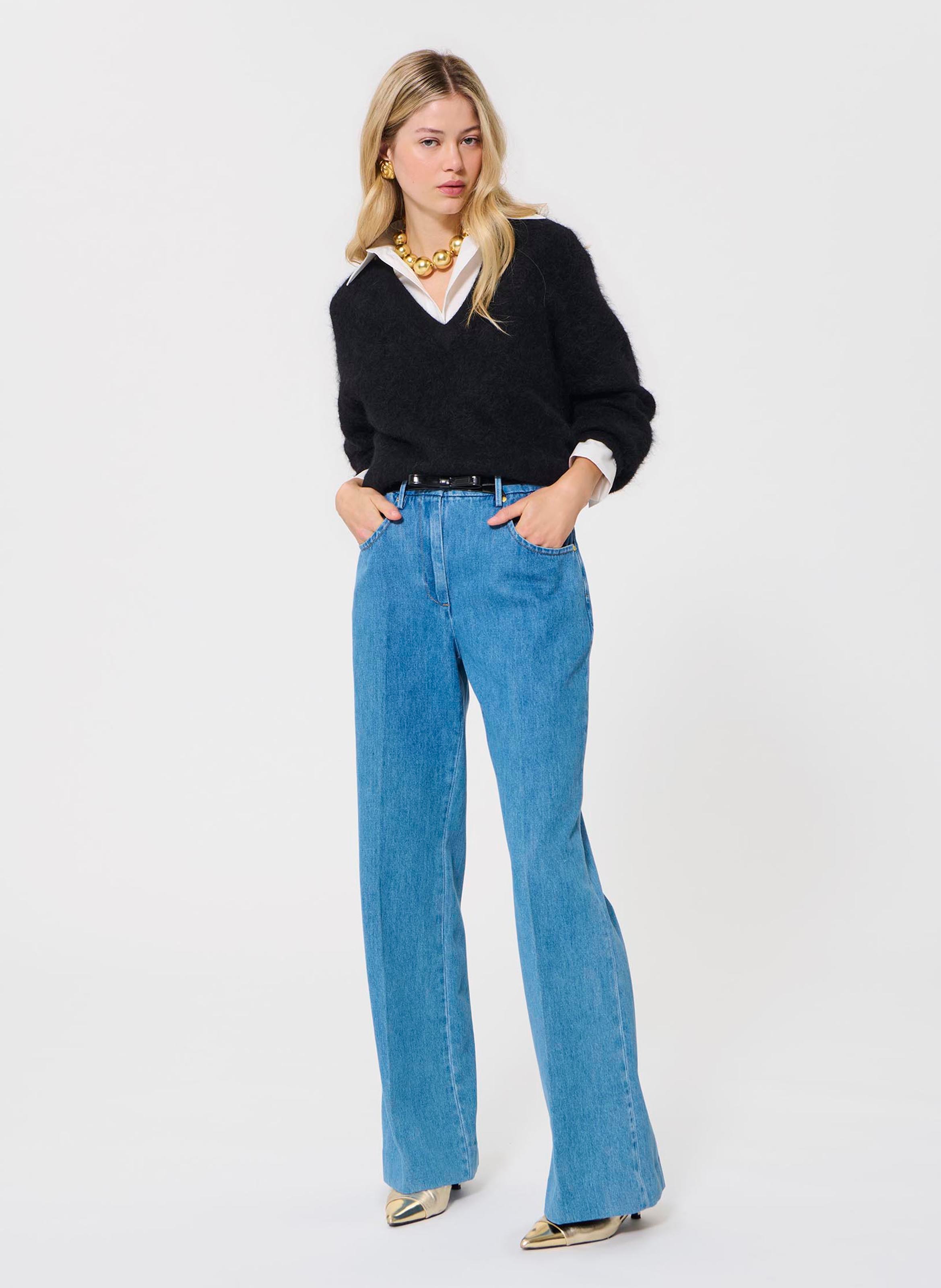 Pull col v en laine TARA JARMON Noir