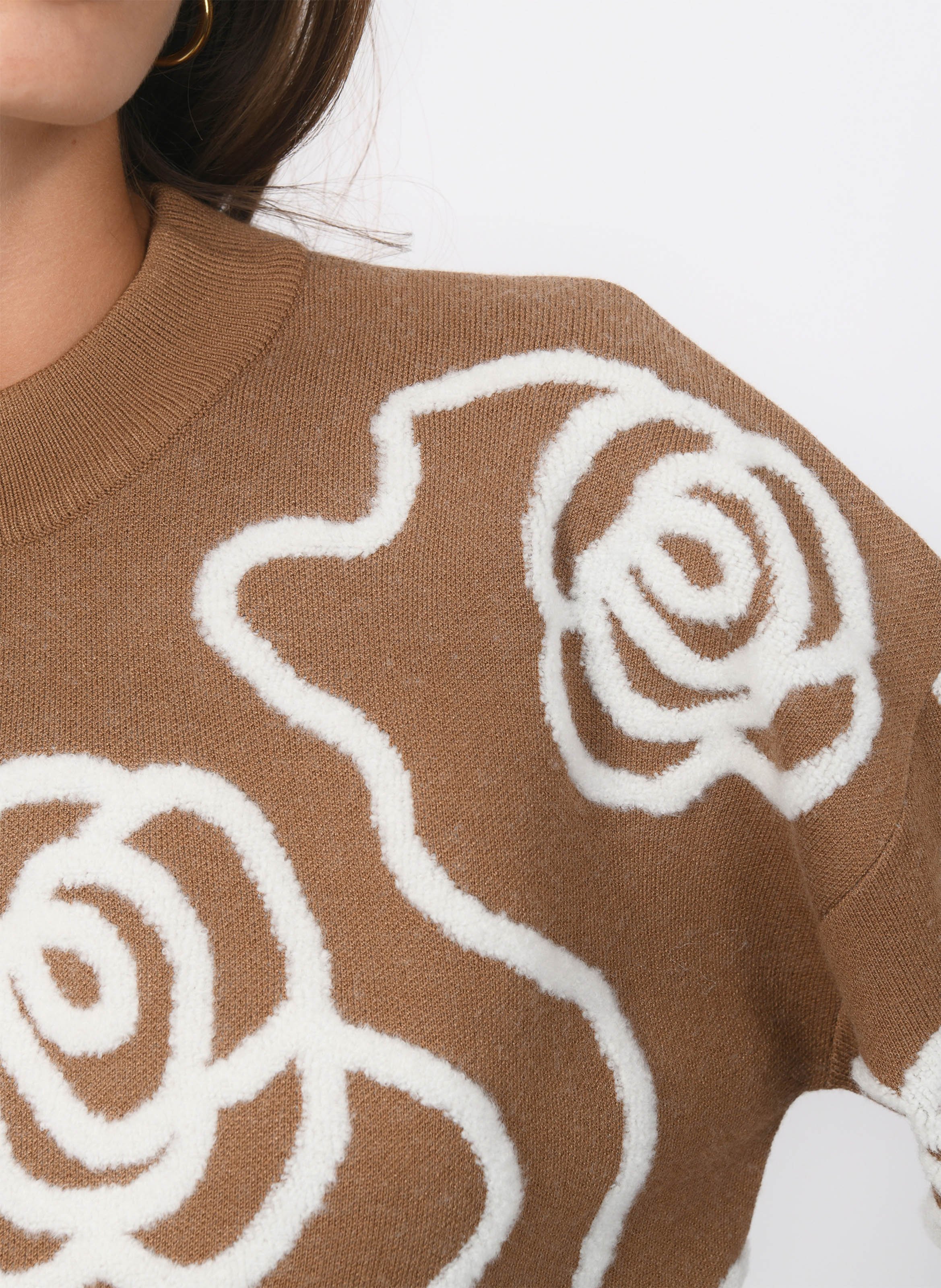 Gerade geschnittener Rundhalspullover aus Strick KOOKAI Beige