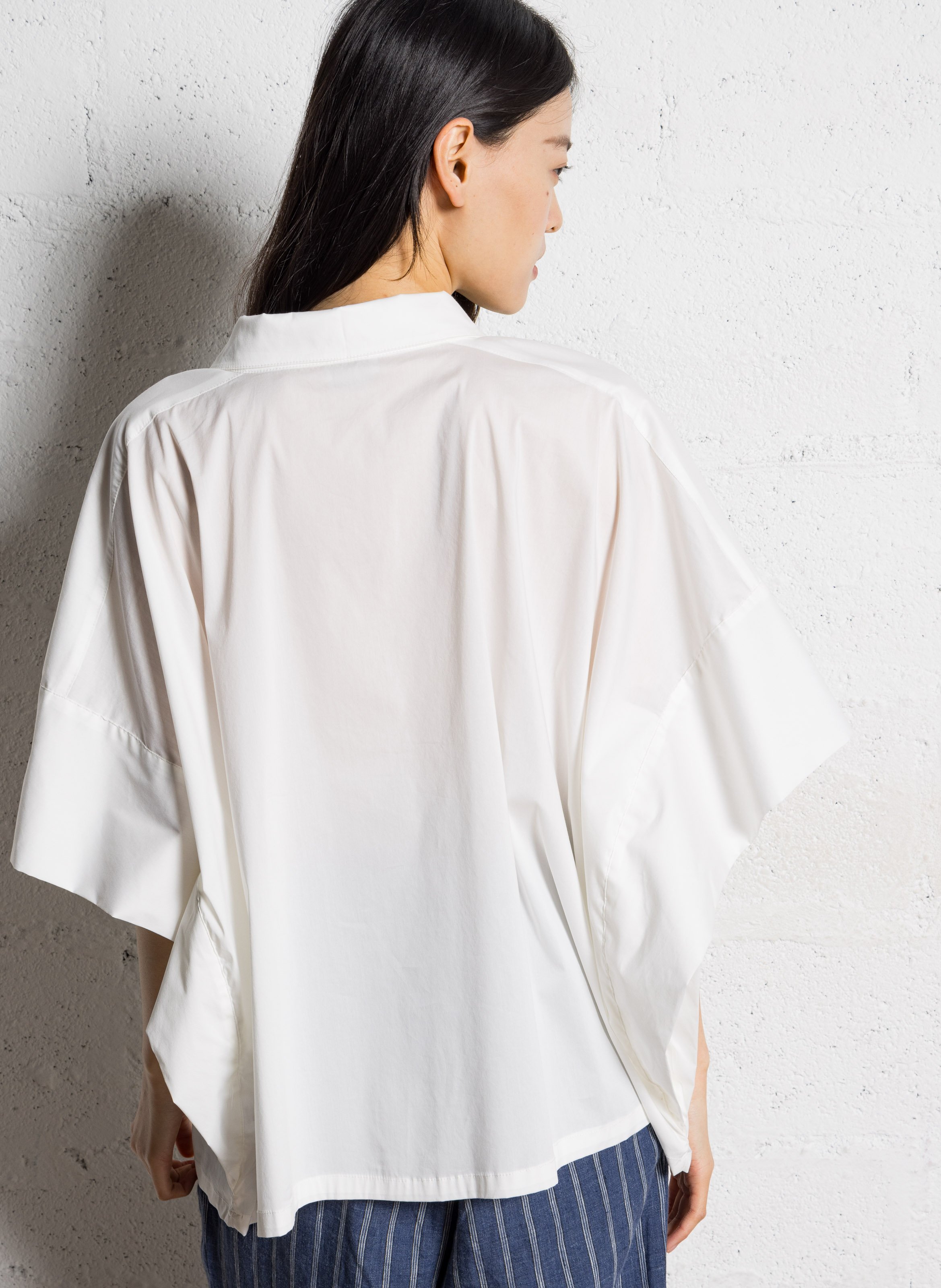 Wijdvallende top met klassieke kraag van gemengd katoen JC SOPHIE Wit