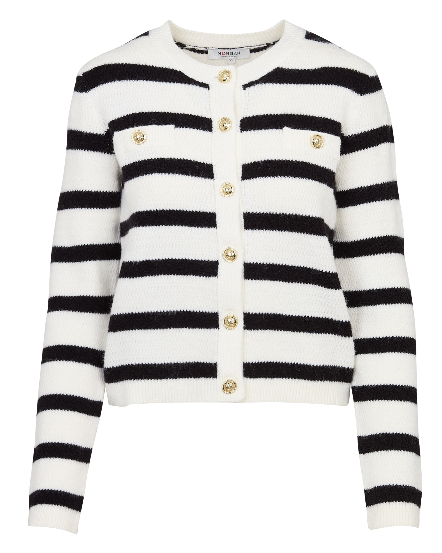 Gestreifter Strickweste mit fantasievollen Knöpfen MORGAN Weiss