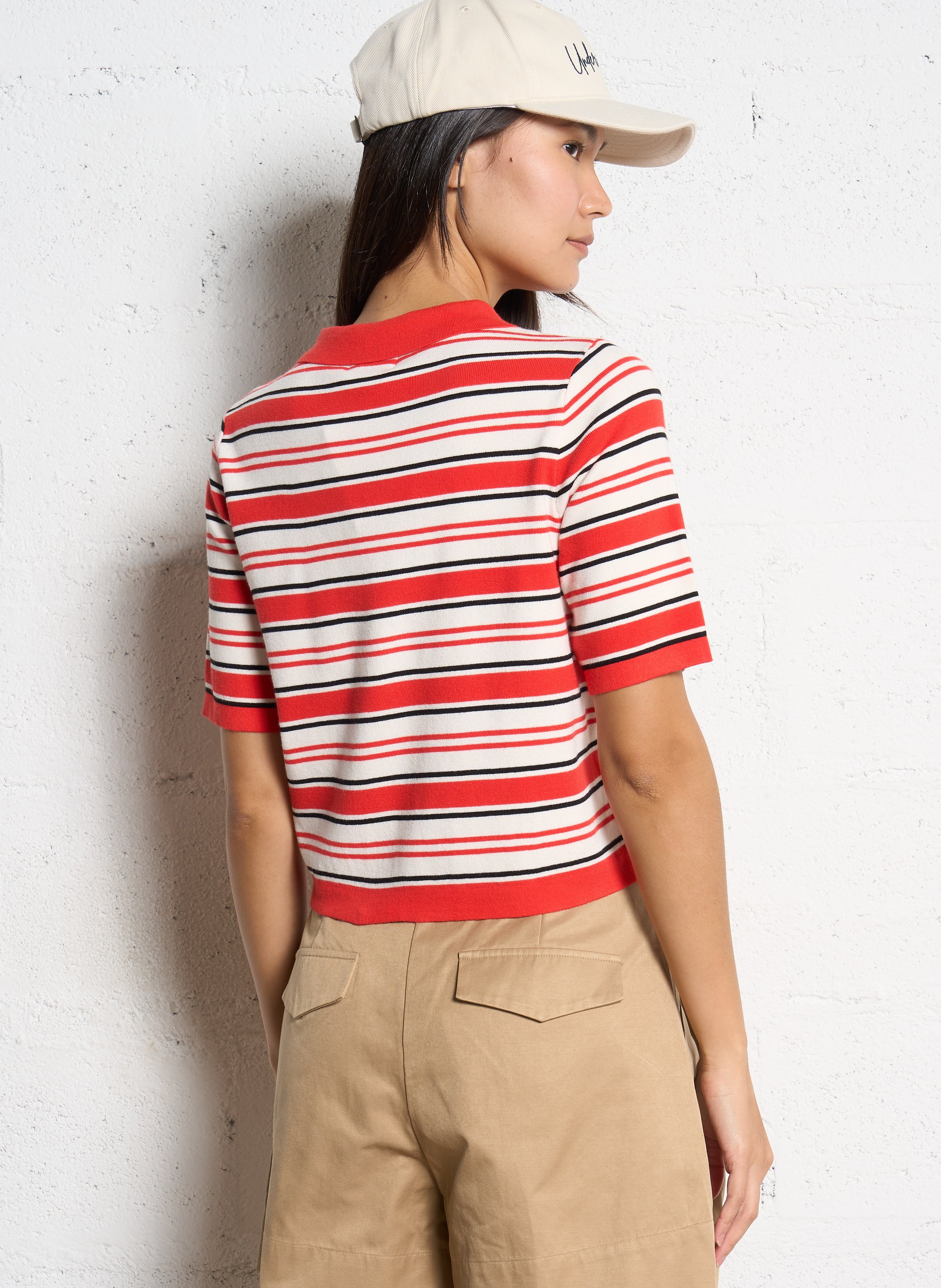 Polo mit Knopfleiste und Polokragen gestreift Rot