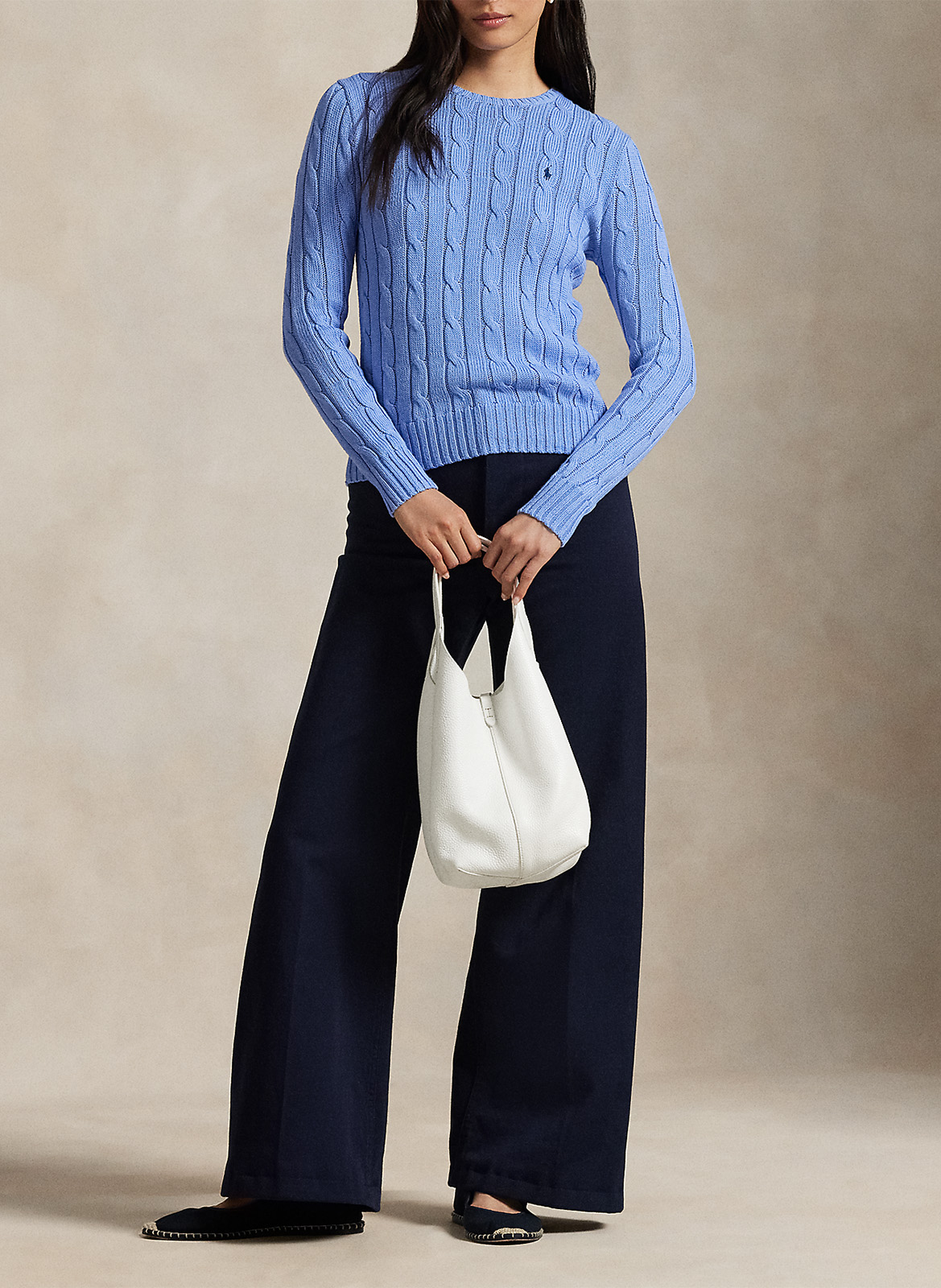 Pull moulant col rond en coton POLO RALPH LAUREN Bleu