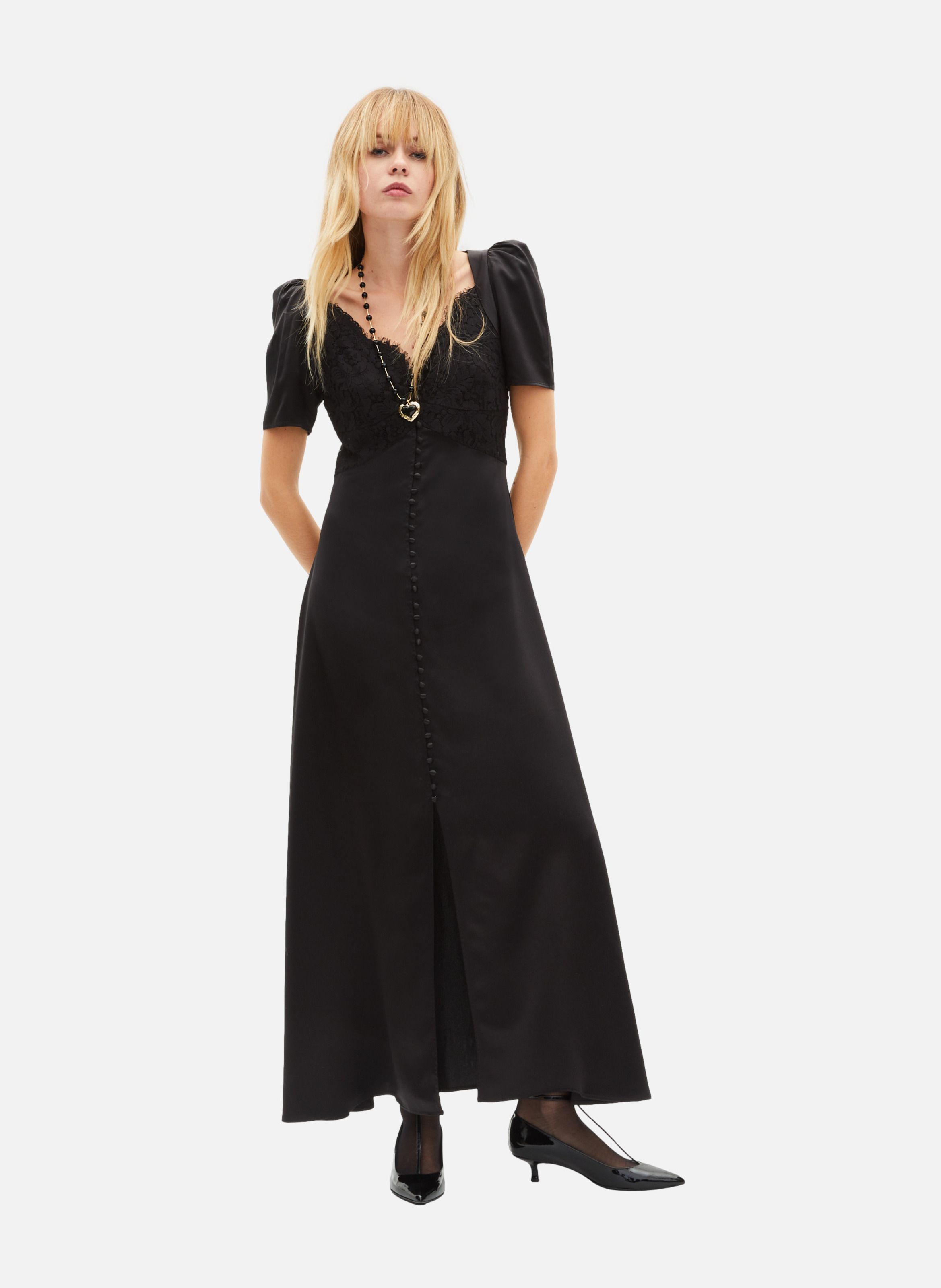 Long silk dress with lace THE KOOPLES Black
