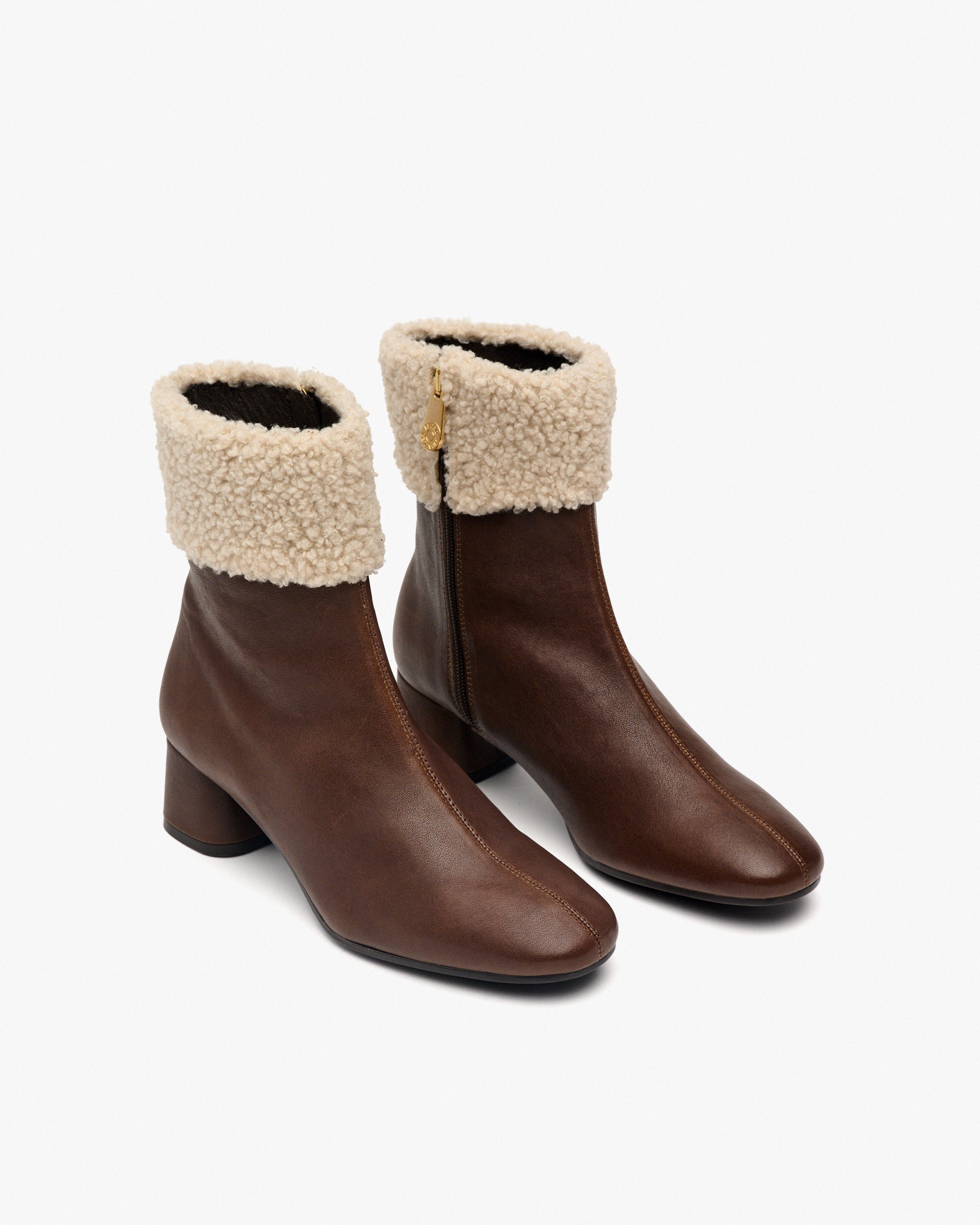 Brown leather ankle boots with sheepskin detail PEDRO MIRALLES Brown