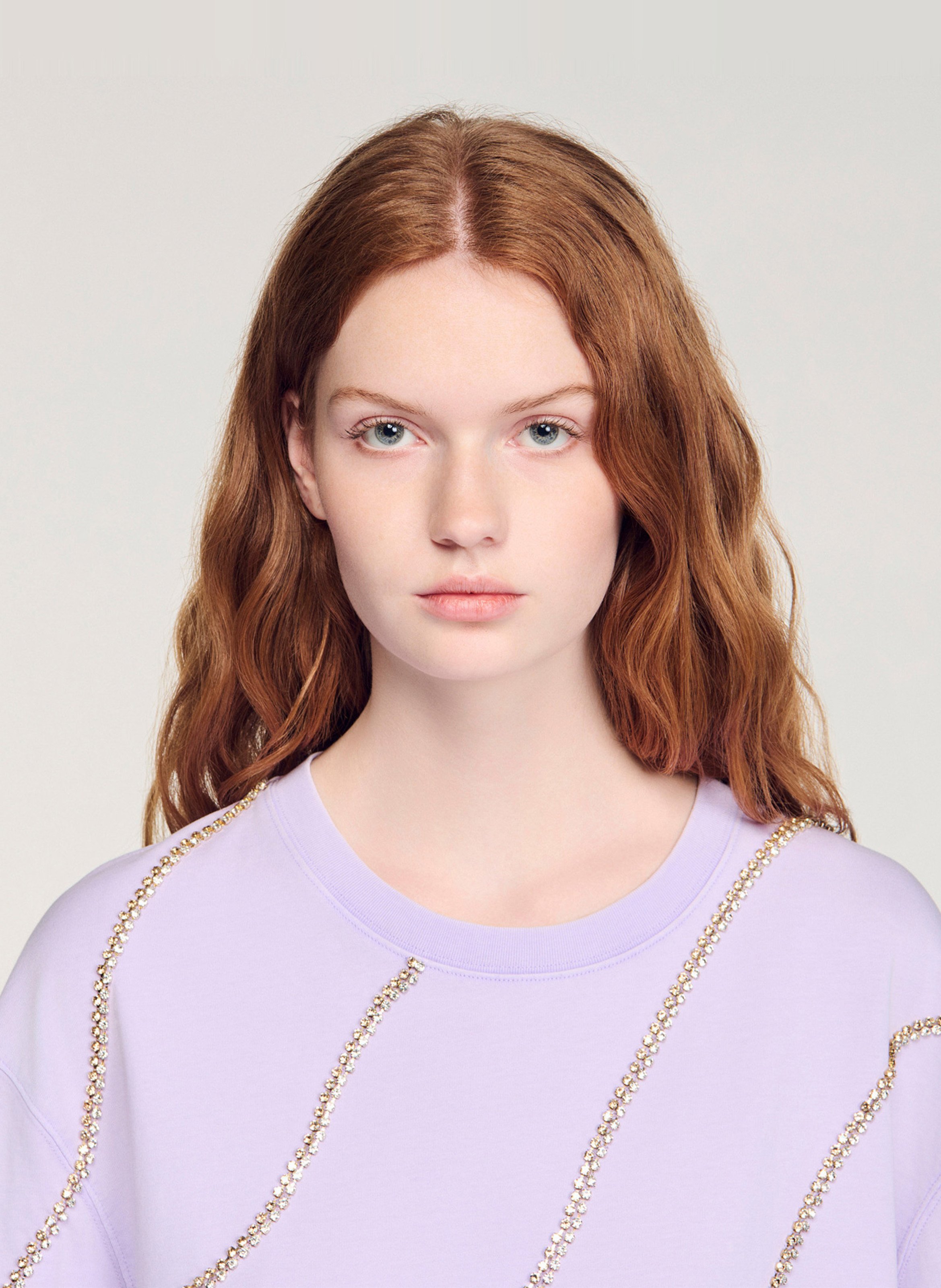 T-shirt ample col rond en coton SANDRO Violet