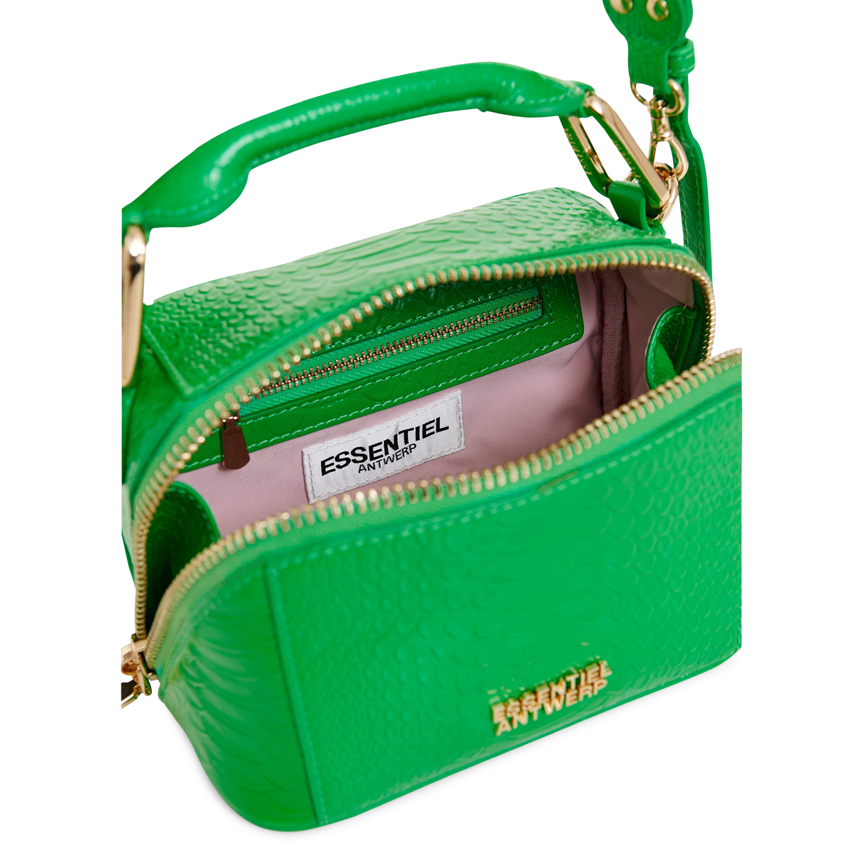 Umhängetasche aus Leder mit Kroko-Prägung ESSENTIEL ANTWERP Grun