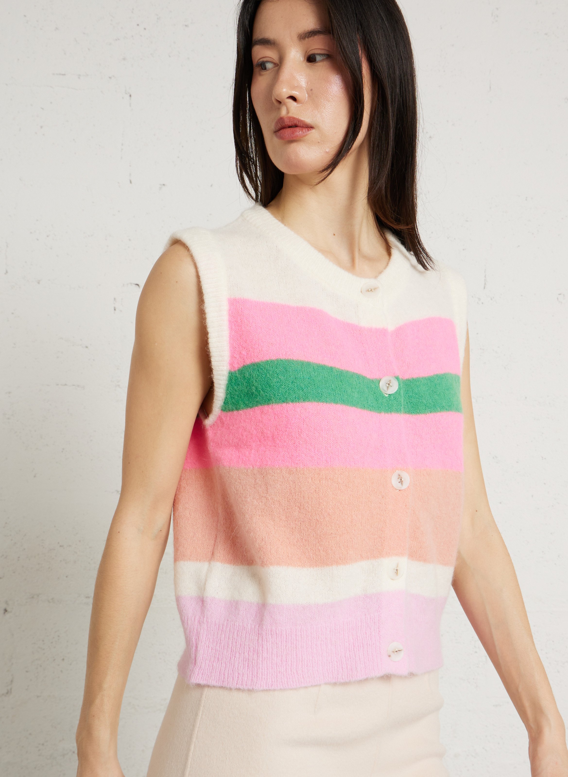 Sleeveless round neck striped wool blend vest MAISON ANJE