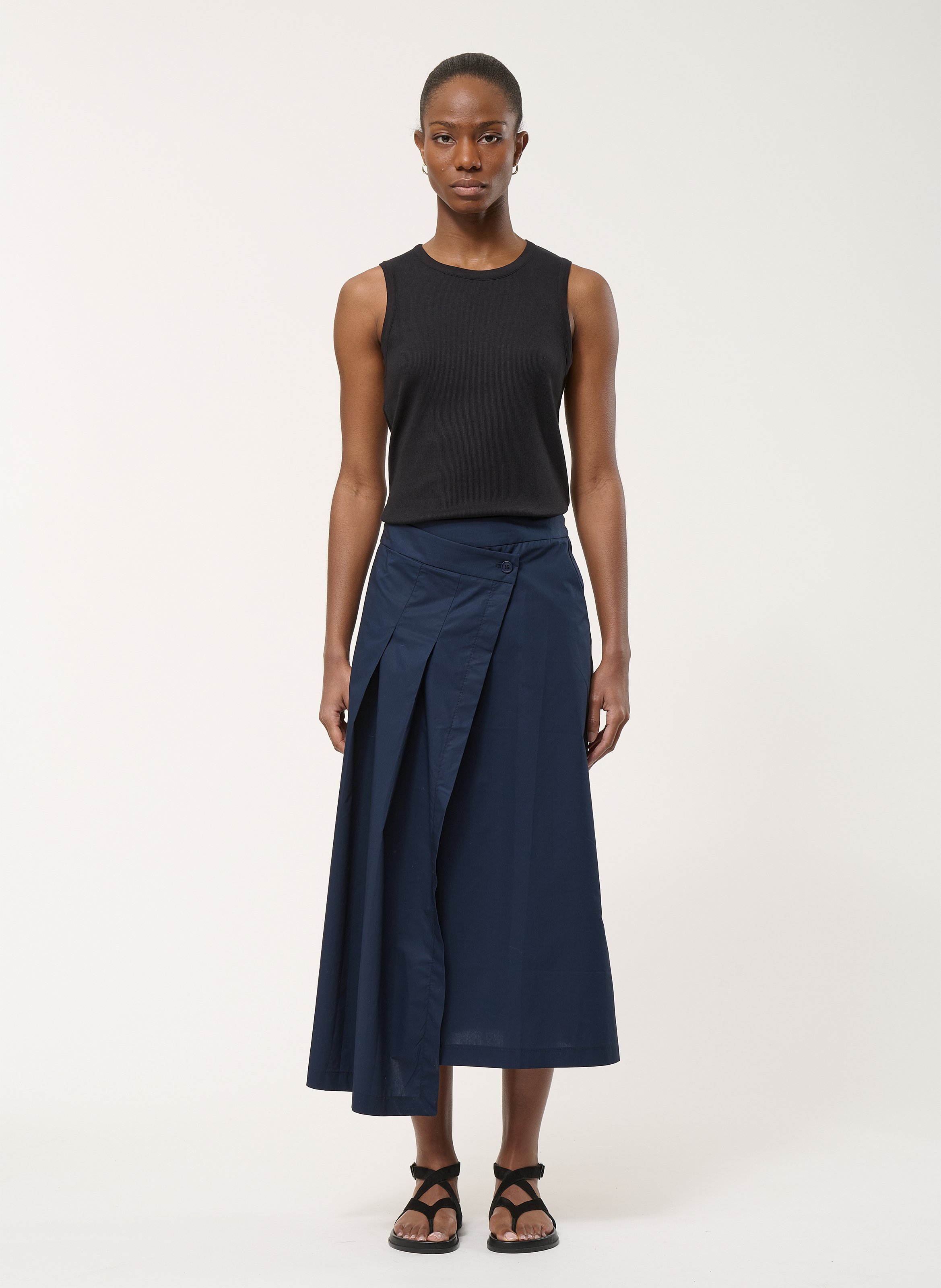 Jupe portefeuille plissée en popeline de coton HUMILITY Bleu