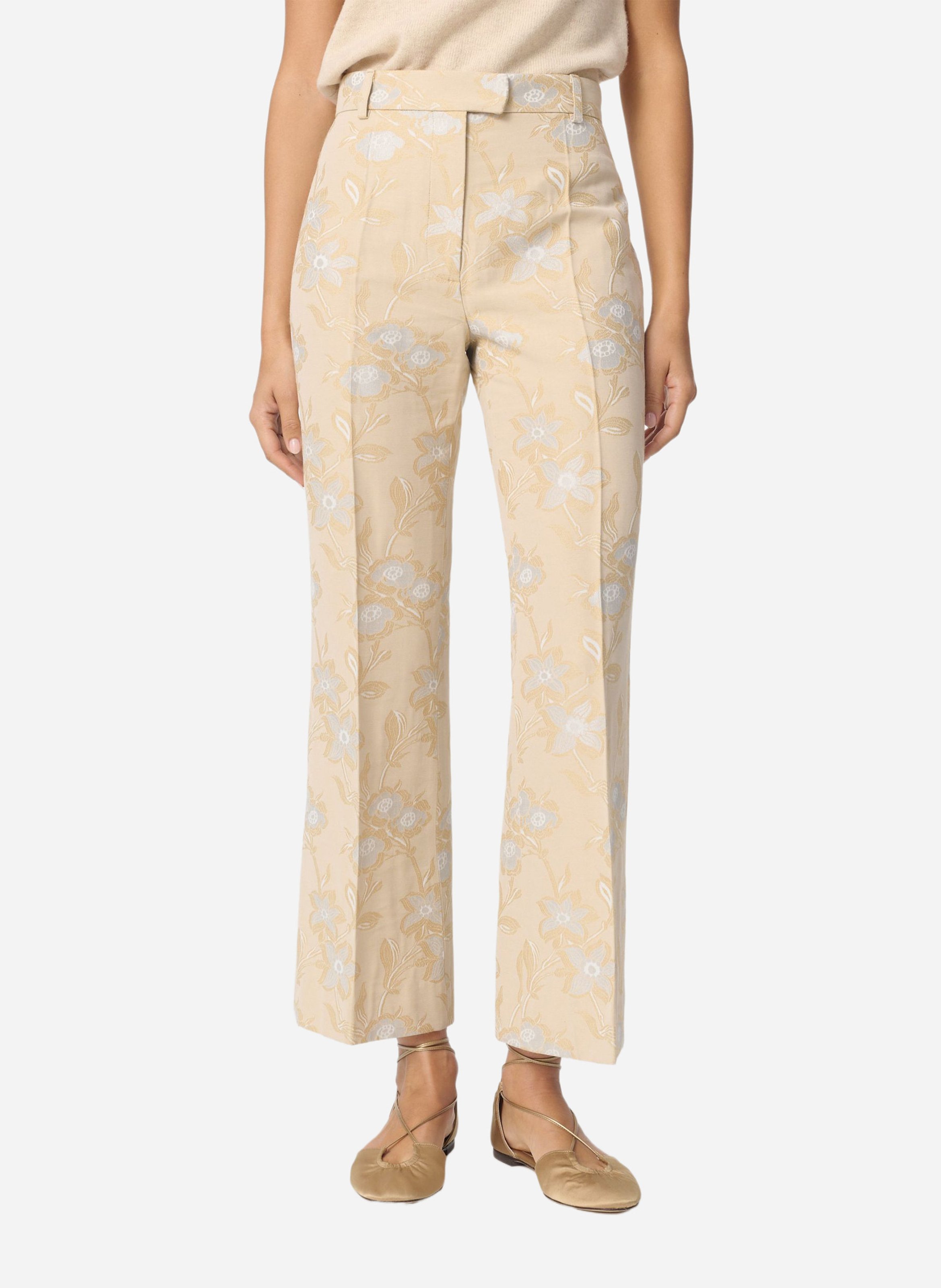 Hoge taille broek in bloemenjacquard. VANESSA BRUNO Beige