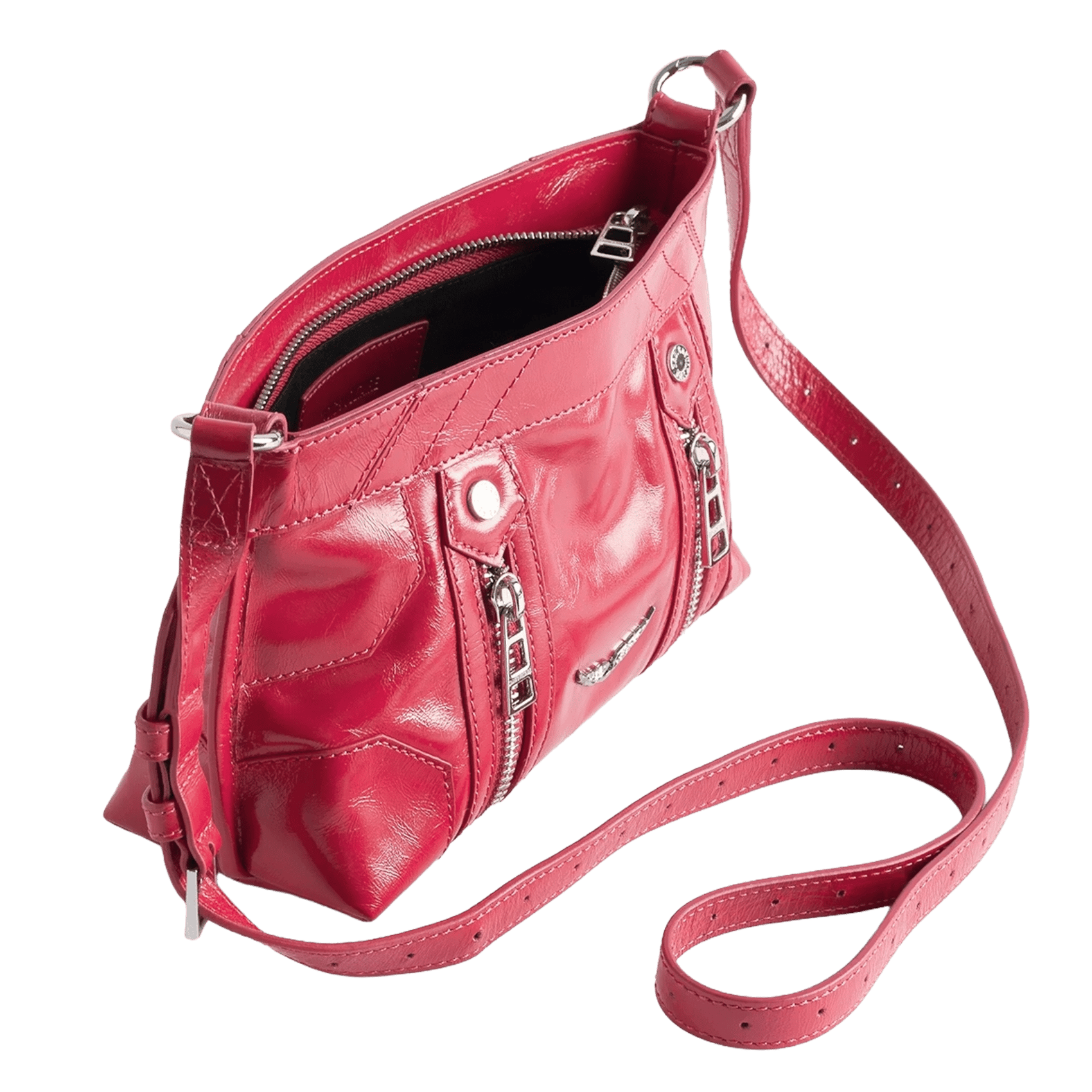 Leren schoudertas met rits Roze