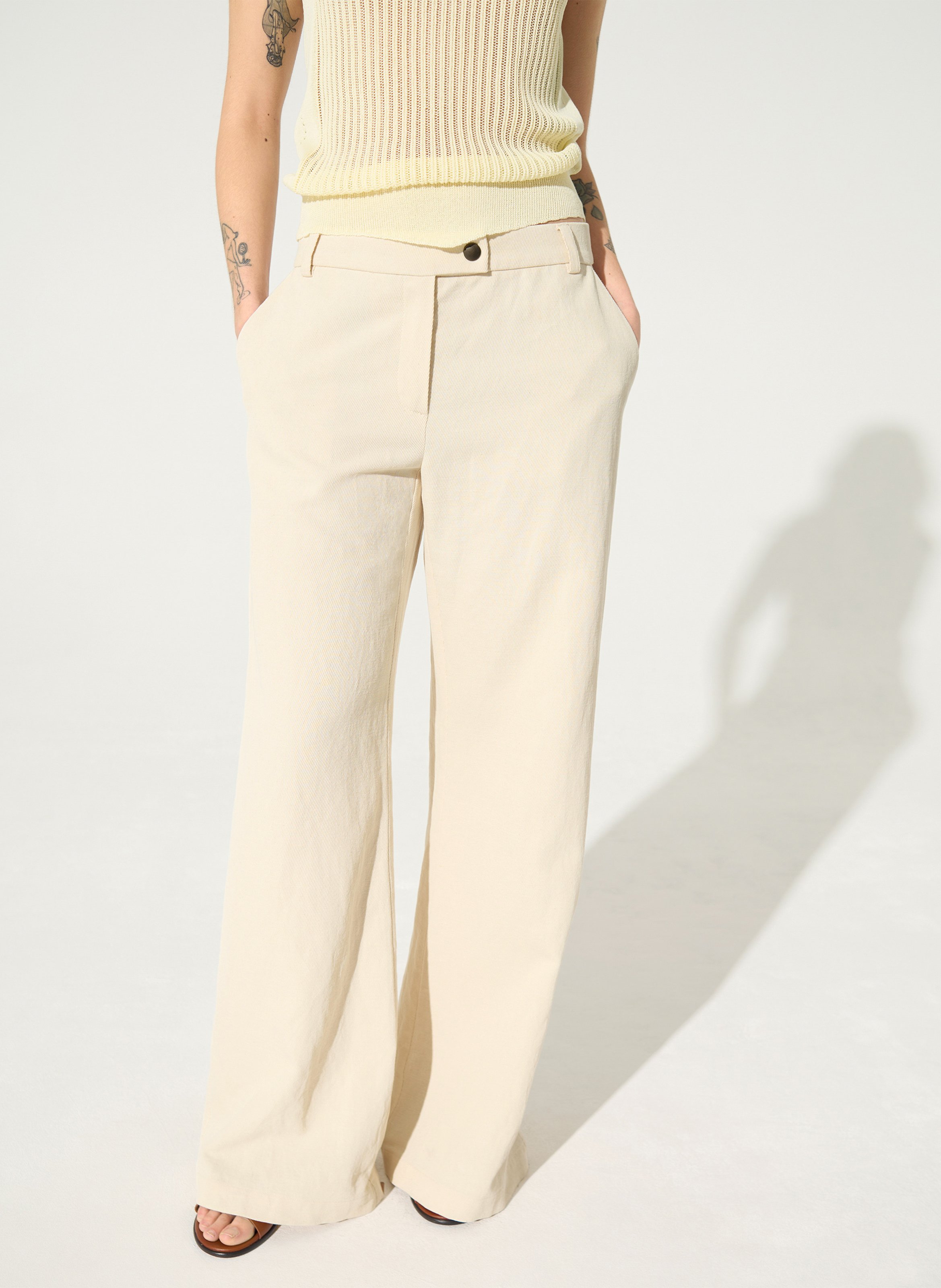 Wide-leg trousers in mixed cotton. COTELAC White
