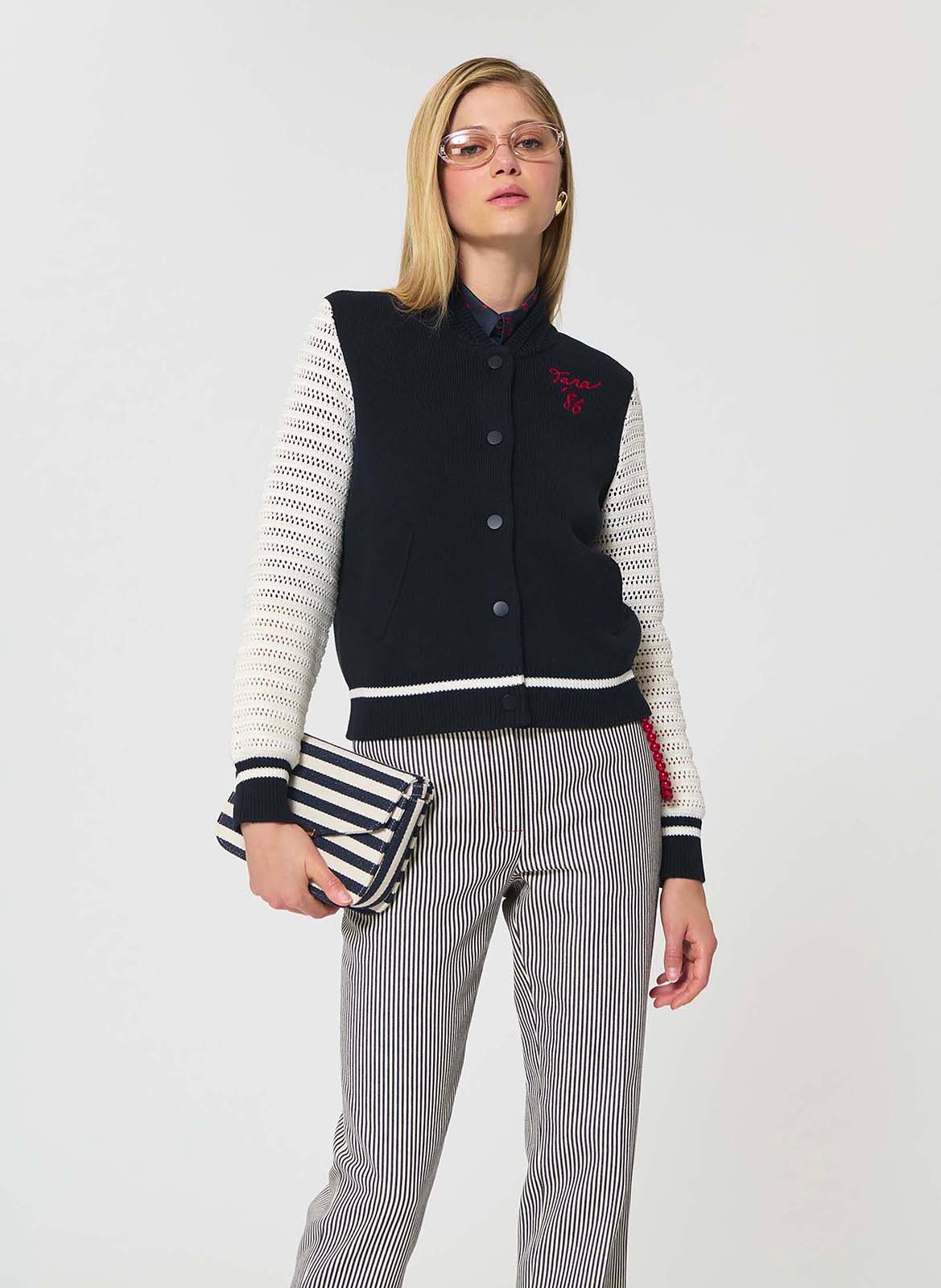 Gilet droit à manches ajourées TARA JARMON Bleu