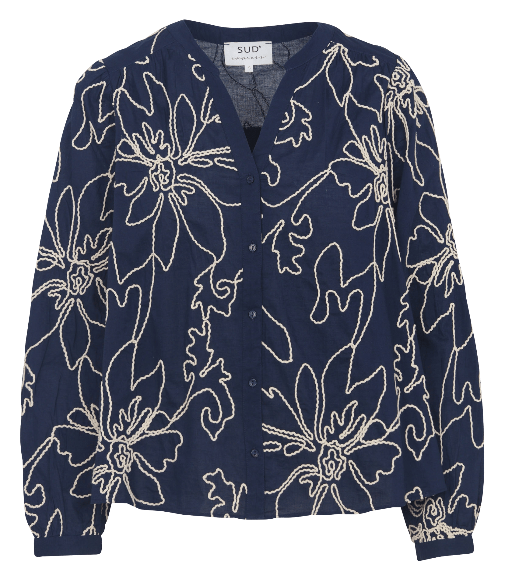 Tunisian collar blouse with embroideries SUD EXPRESS Blue