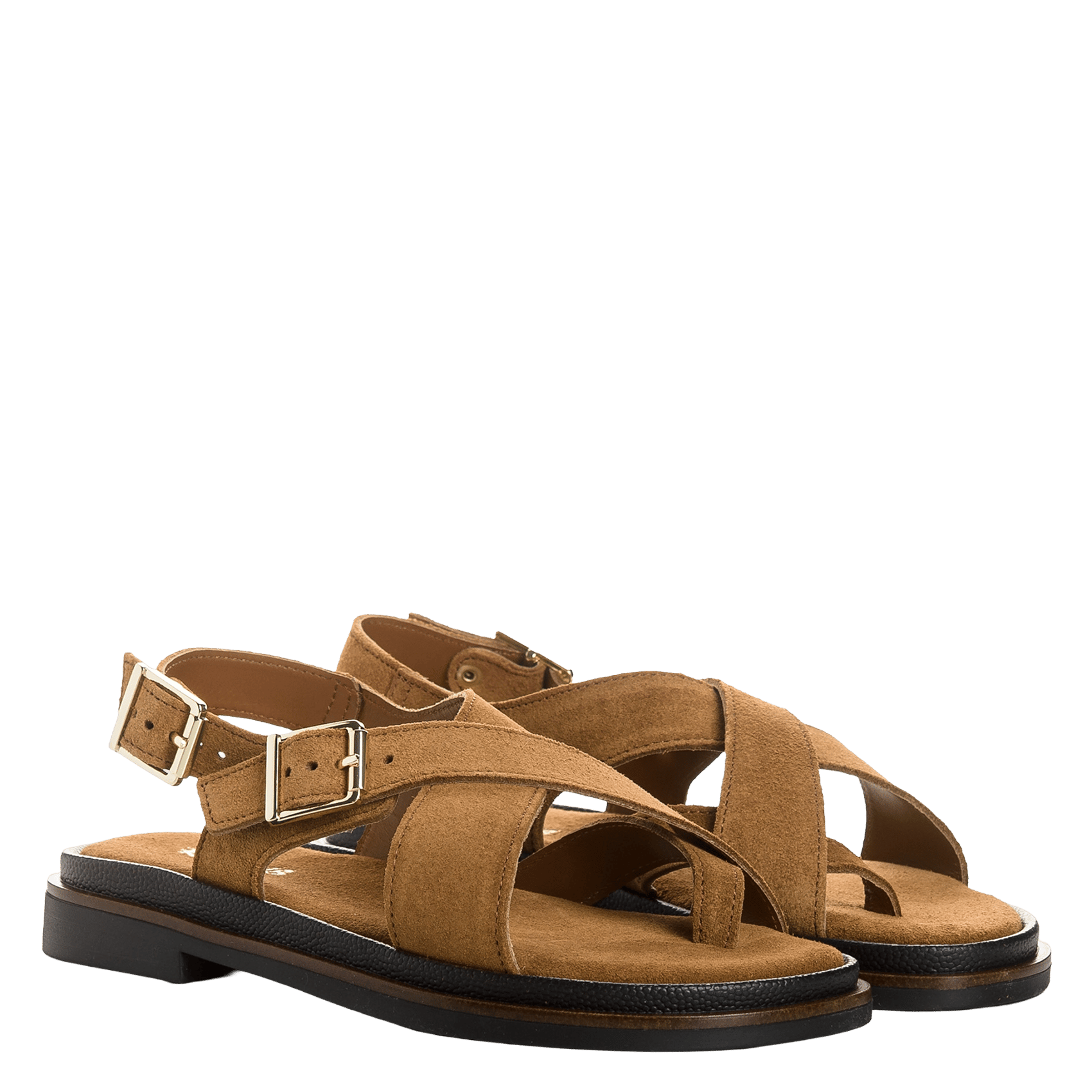 Sandales plates en cuir velours REQINS Marron